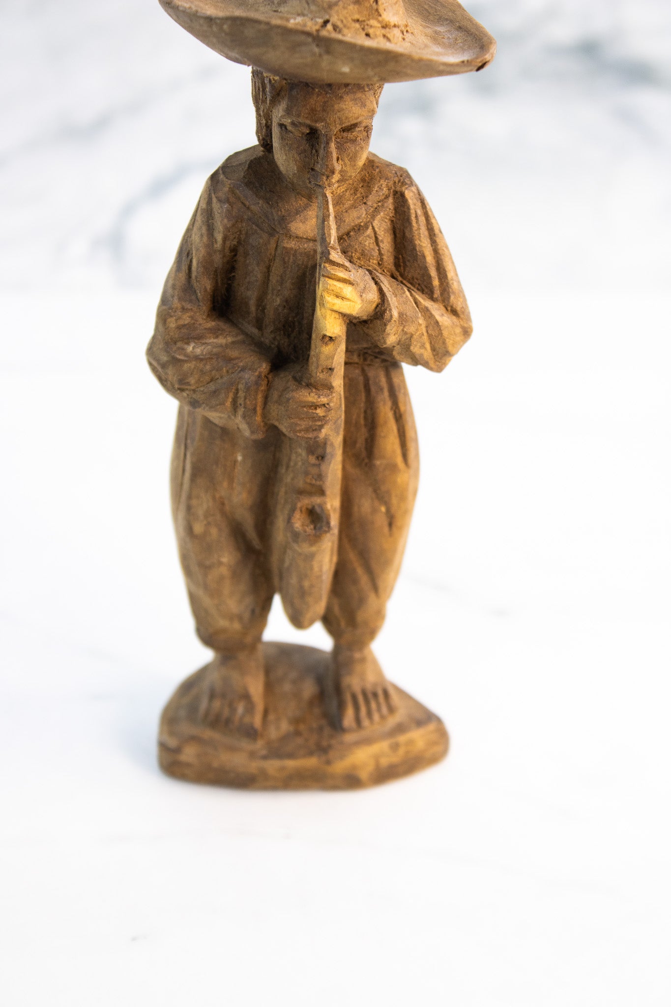 Vintage Mexican Hand-Carved Wooden Folk Art Figure with Flute