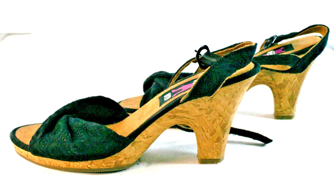 🐾 K9 Black Cork Wedge Sandals – Size 8M – Barkin’ Bold Style!