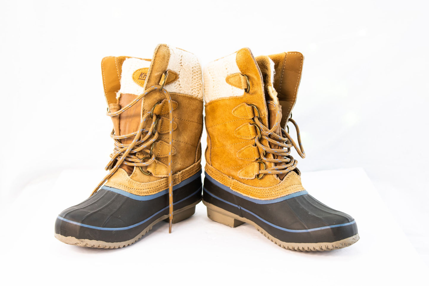 Khombu Womens Duck Boots Size 6 Winter Suede Knit Cuff Lace Up Waterproof