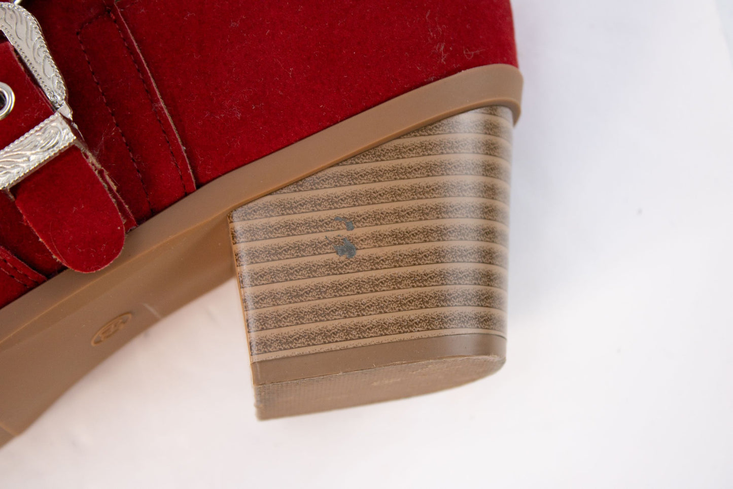Red Studded Western Ankle Booties Womens 8 8.5 EU39 Suede Buckle Heel