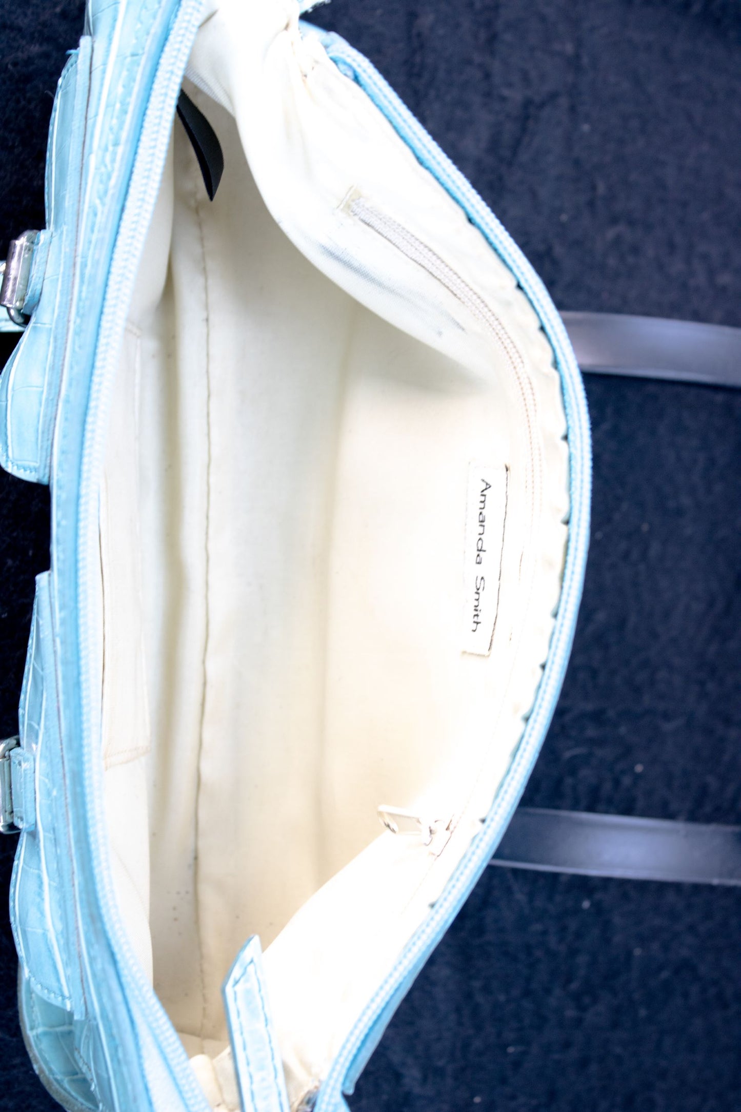 Amanda Smith Blue Croc Shoulder Bag | Y2K Mini Purse | Glossy Faux Croc