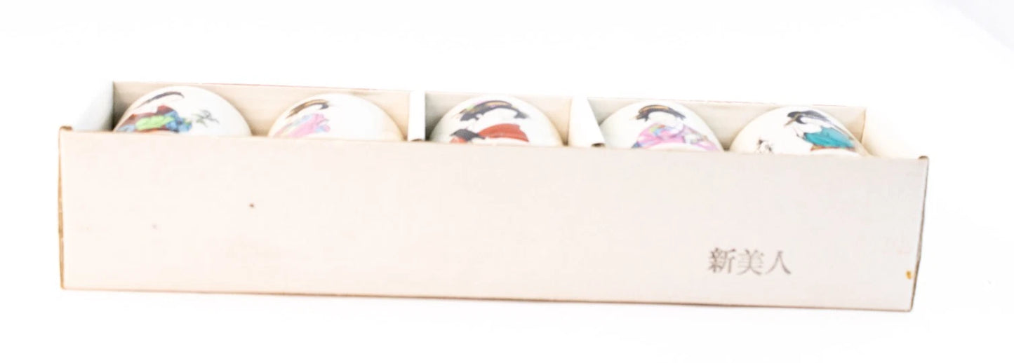 Vintage Japanese Porcelain Teacup Set – Geisha Collection (Set of 5)