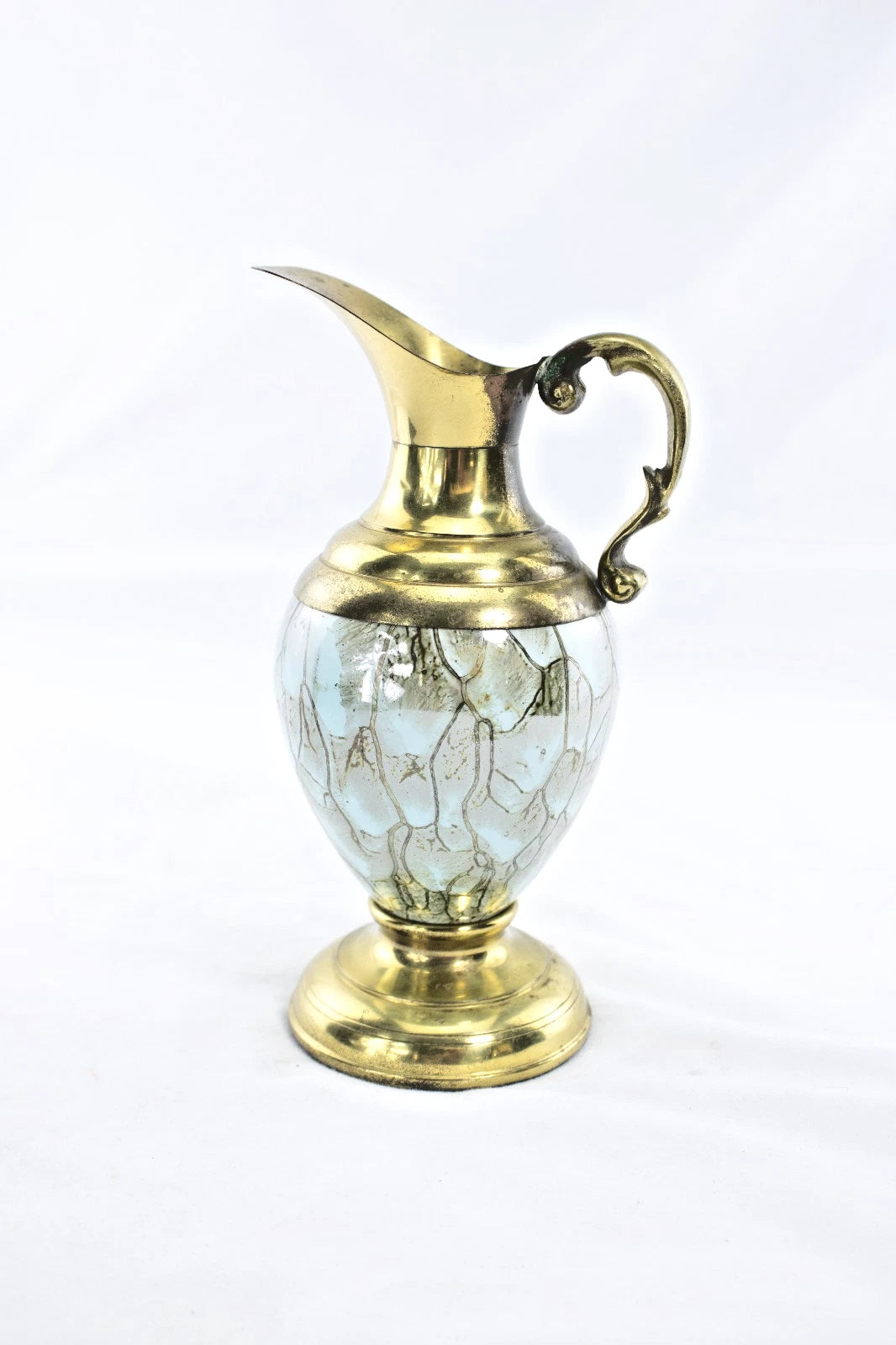 ✨ Vintage Mid Century Brass & Art Glass Pitcher & Vase Set – STUNNING Hollywood
