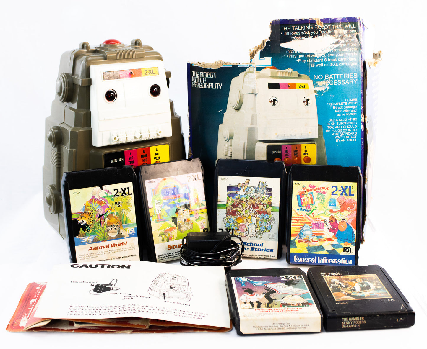 Vintage 2-XL Talking Robot – 1970s Electronic Learning Toy w/ Cartridges