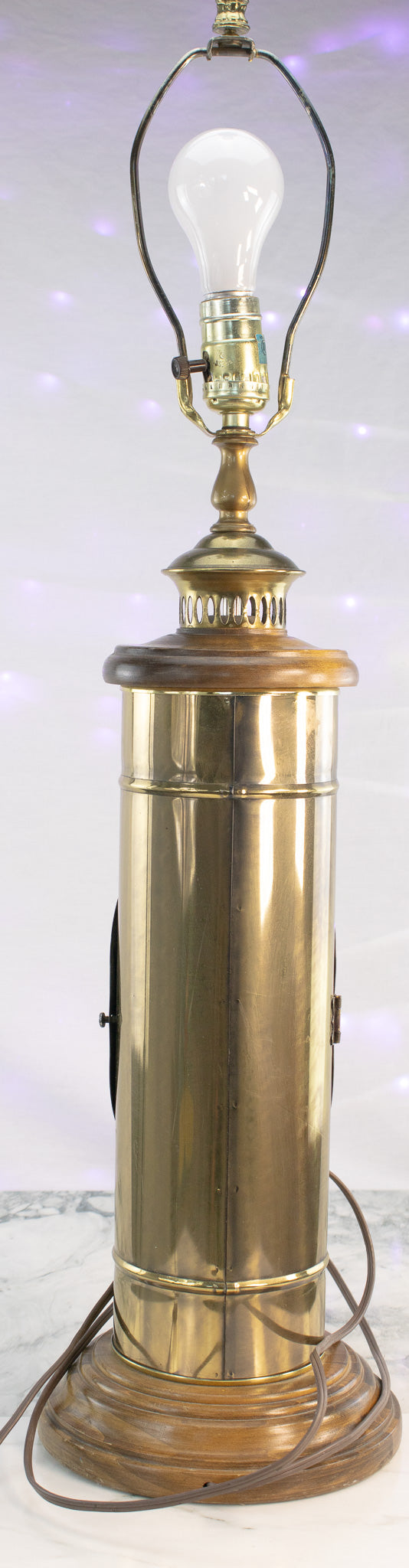 Tall Vintage Brass & Wood Statement Lamp | Mid-Century Flame Style Lighting