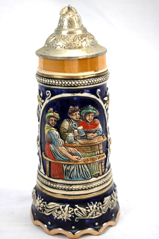 Vintage West German Beer Stein with Music Box – Hand-Painted Tavern Scene