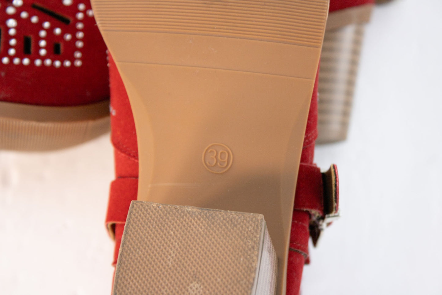 Red Studded Western Ankle Booties Womens 8 8.5 EU39 Suede Buckle Heel