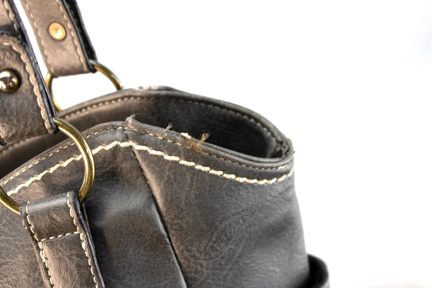 ✨ b.ø.c. Born Concept Charcoal Faux Leather Tote – Rustic Stitch Detail