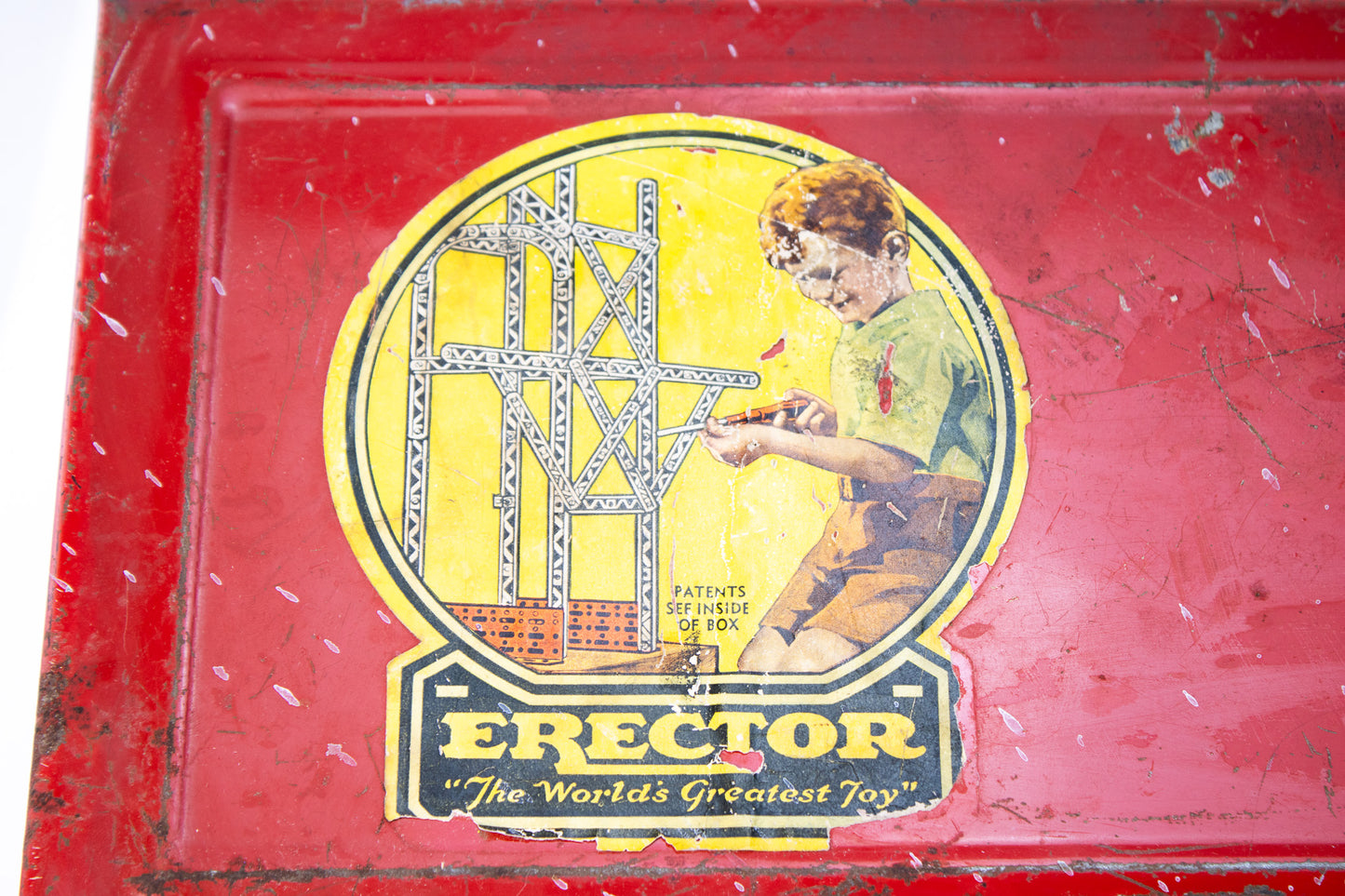 Vintage 1930s A.C. Gilbert Erector Set with Red Metal Case & Book