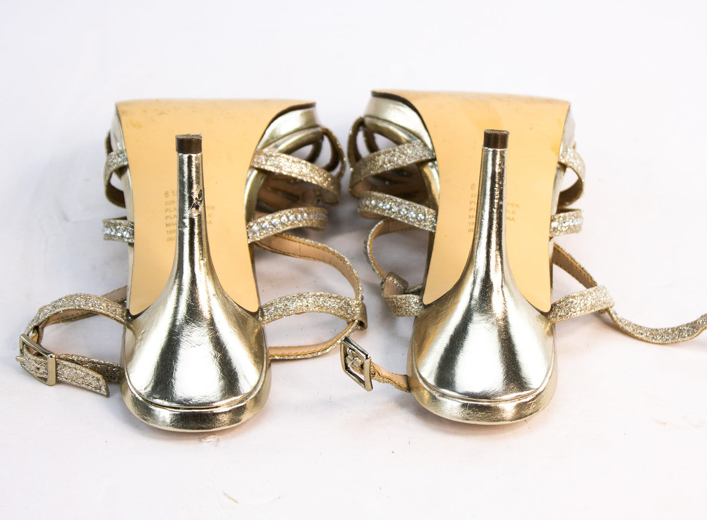 Gold Rhinestone Strappy Heels by J. Miller – Women’s Size 6.5