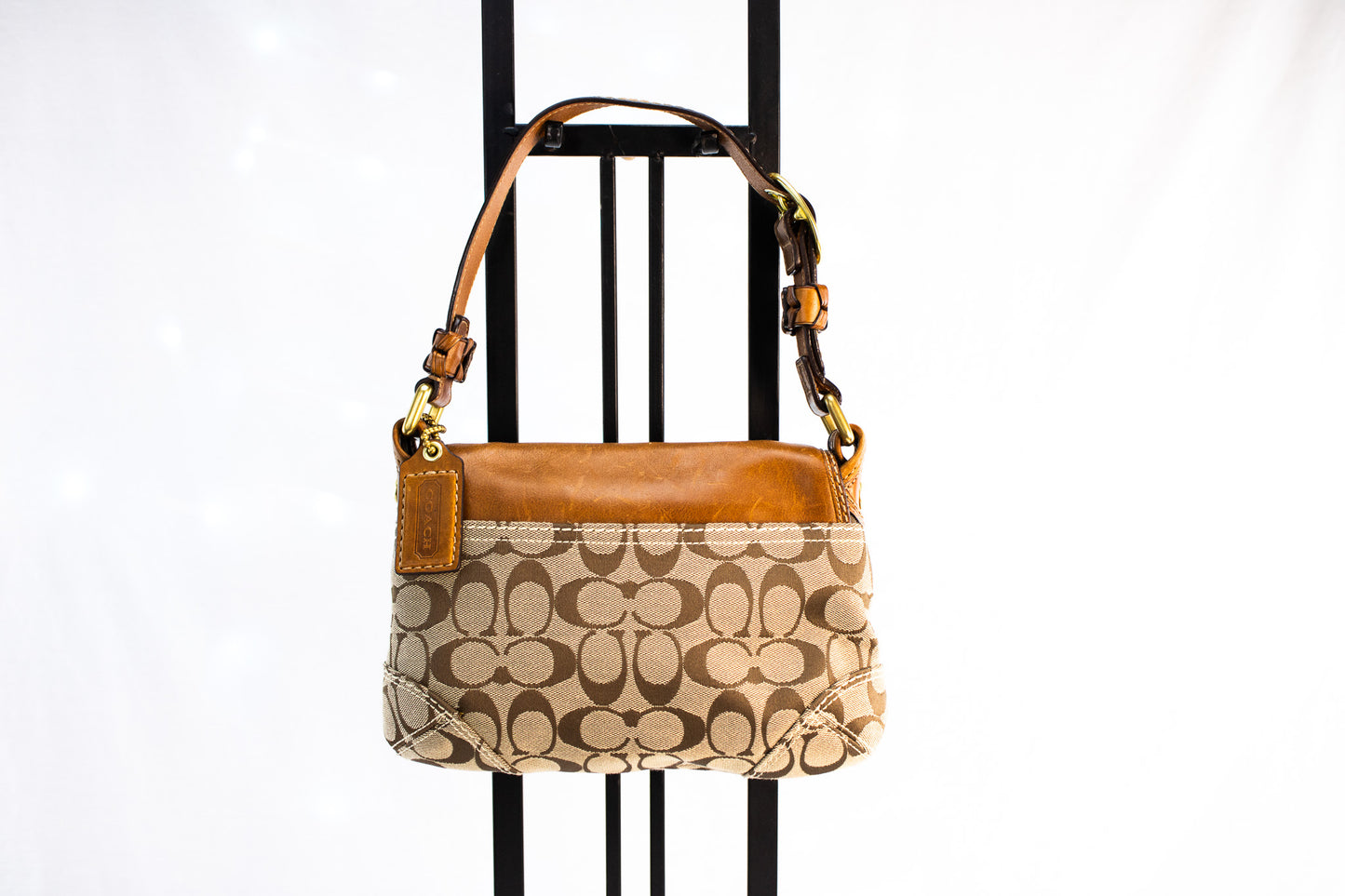 Vintage Coach Signature Canvas Shoulder Bag with Leather Buckle