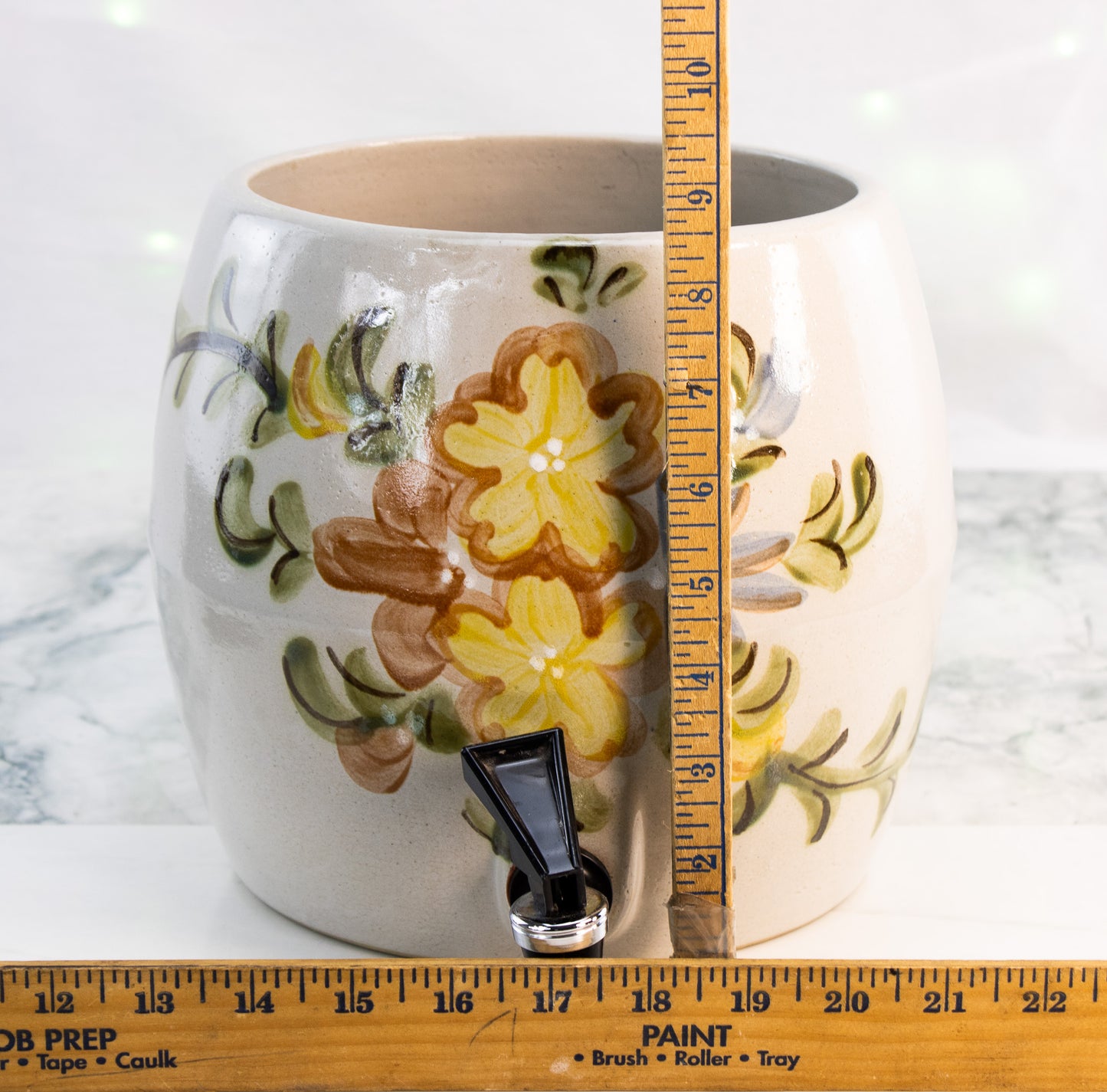 Vintage Rowe Stoneware Beverage Crock Hand Painted Floral Dispenser
