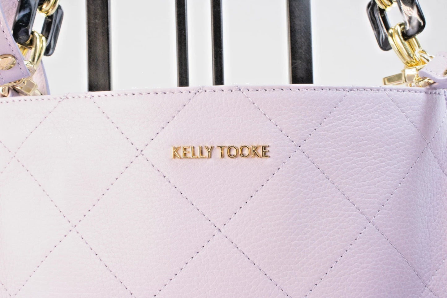 Kelly Tooke Sutton Crossbody Bag / Lilac Leather Quilted Handbag w/ Resin Chain