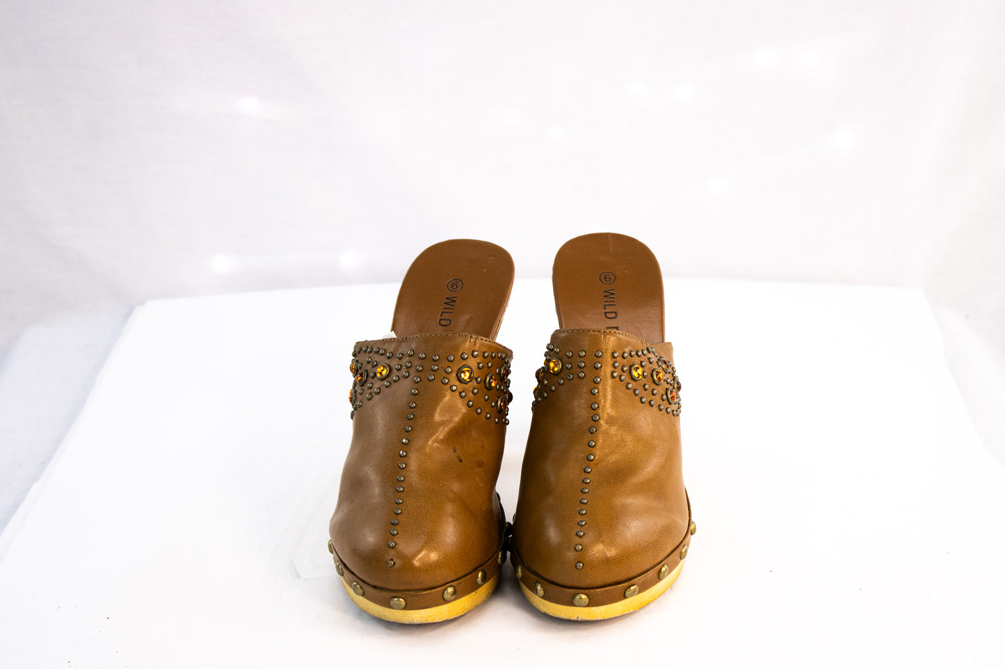 Wild Diva Studded Clog Heels Brown Platform Mules Size 6
