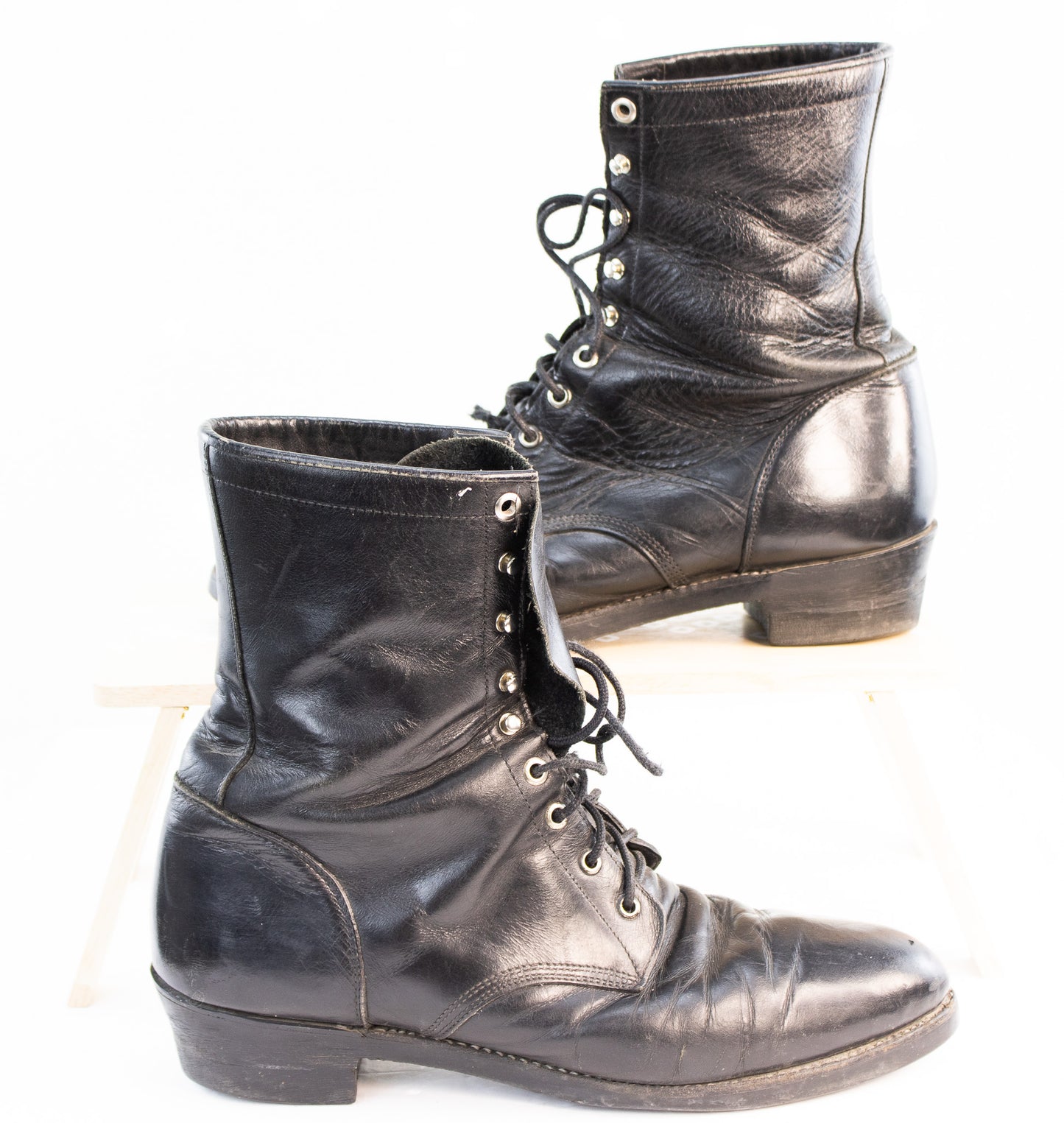 Vintage Justin Black Leather Lace-Up Ankle Boots | Made in USA
