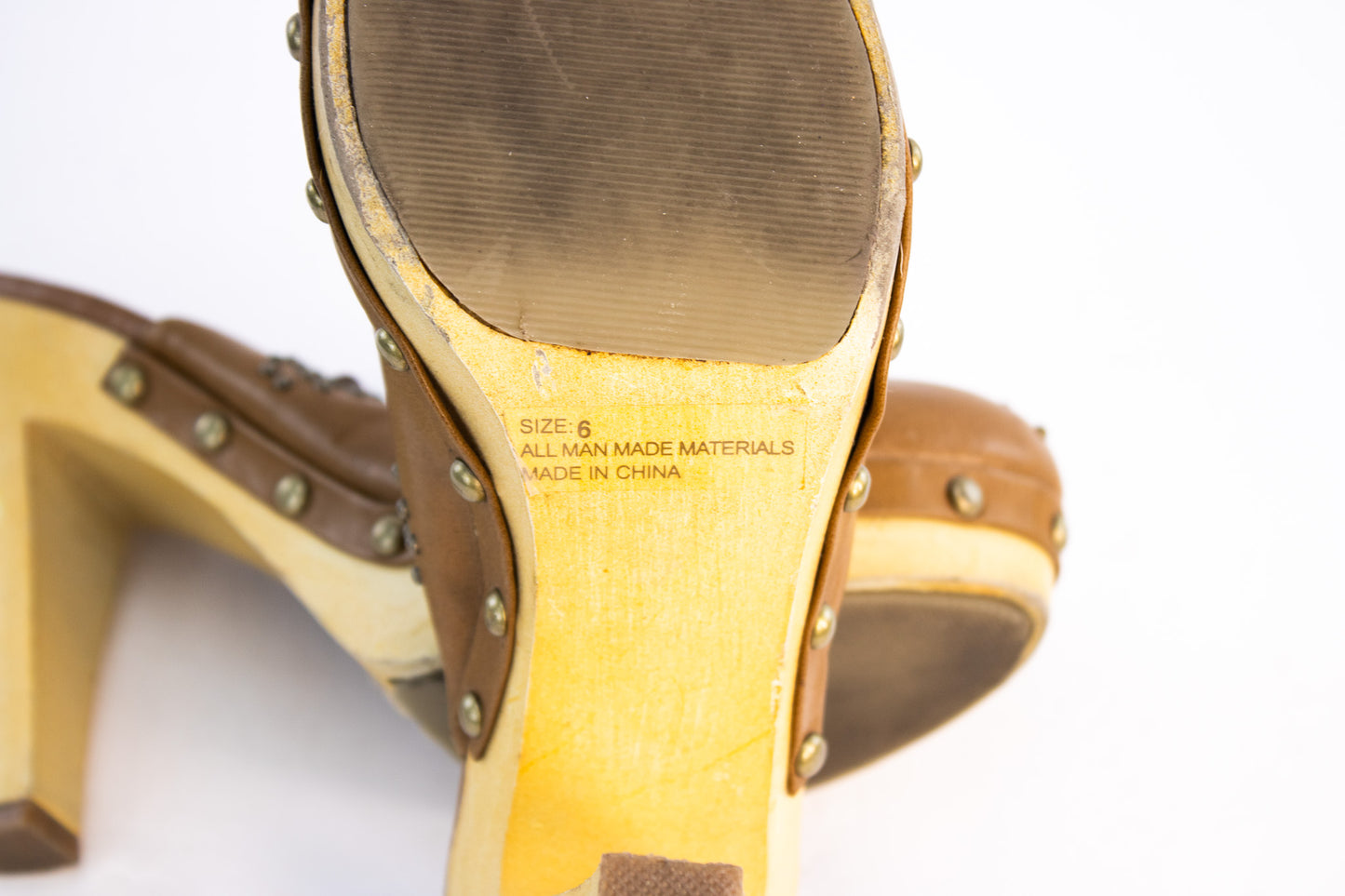 Wild Diva Studded Clog Heels Brown Platform Mules Size 6