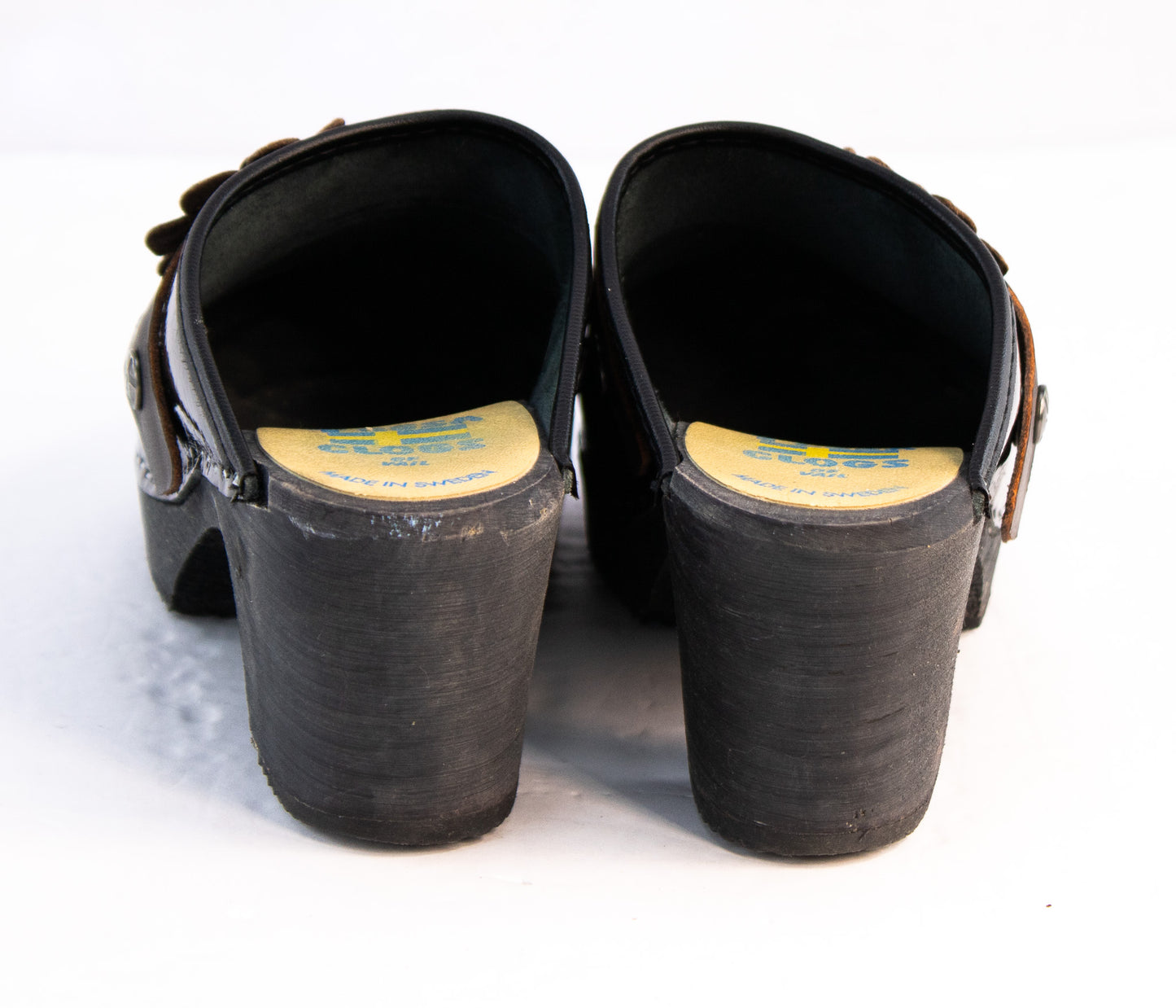 Vintage Tessa Clogs of Vail Black Patent Leather Swedish Heeled Clogs EU 38