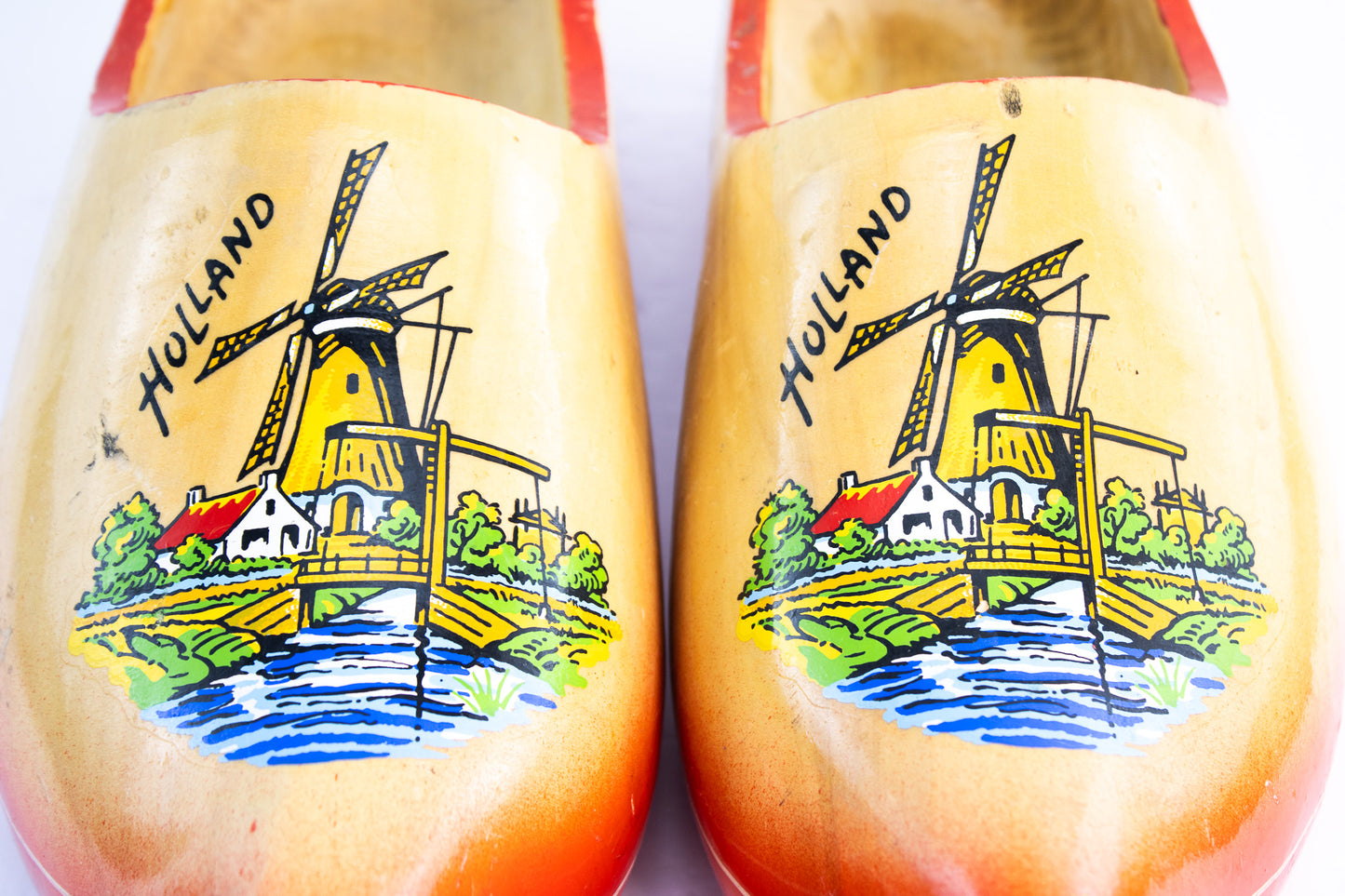 Vintage Dutch Wooden Clogs – Hand Painted Holland Windmill Folk Art Shoes
