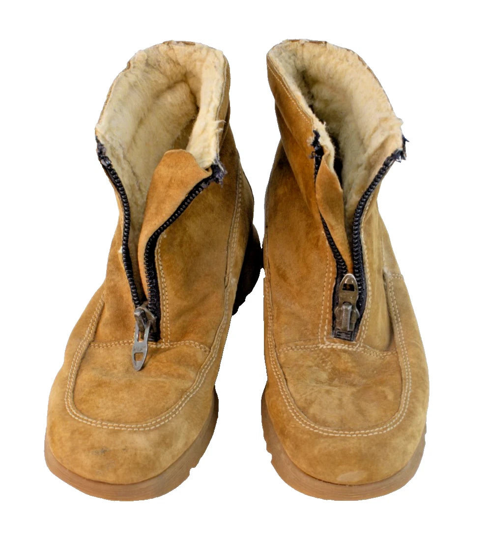 Vintage Hush Puppies Sherpa-Lined Zip Boots | Men’s 10.5 M | Tan Faux Suede |