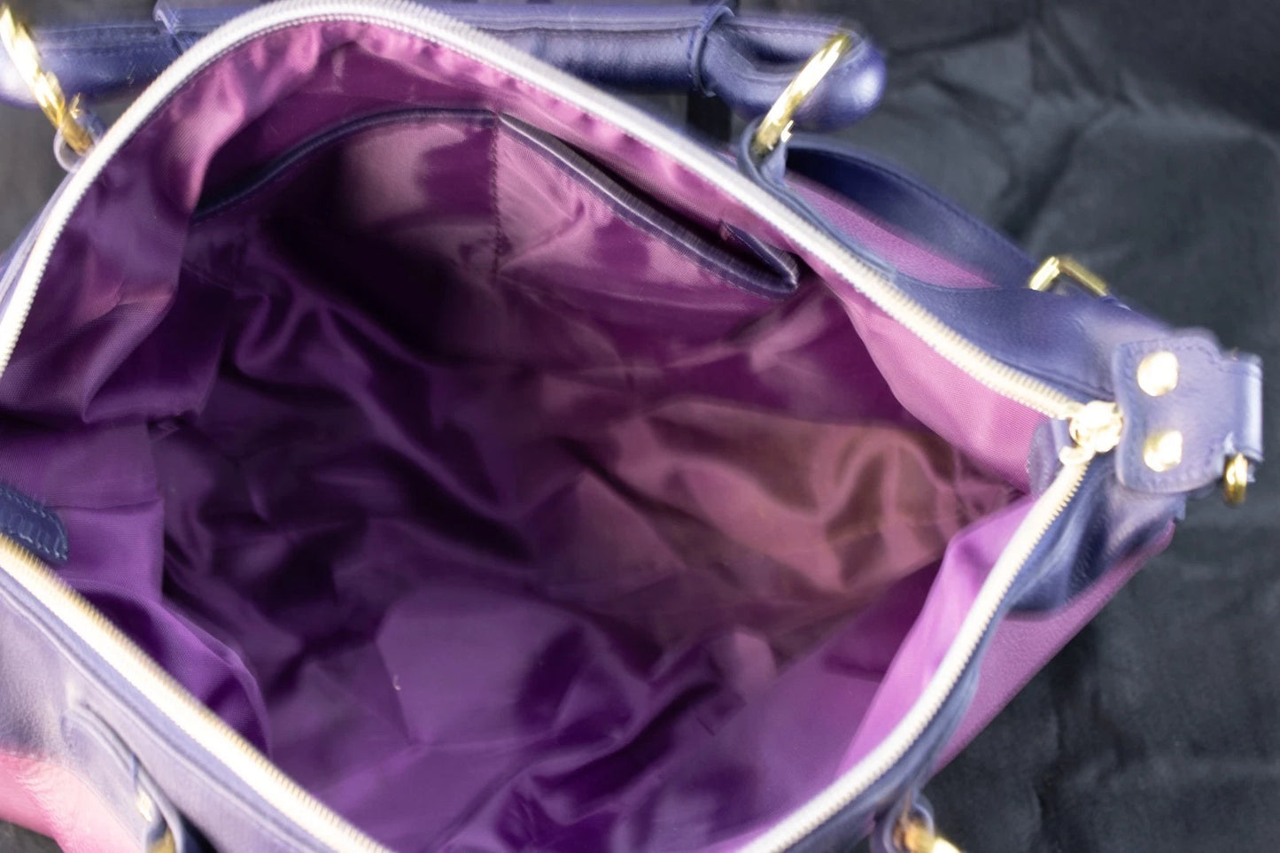 💜 JM New York Two-Tone Pebbled Leather Satchel – Plum & Navy Elegance