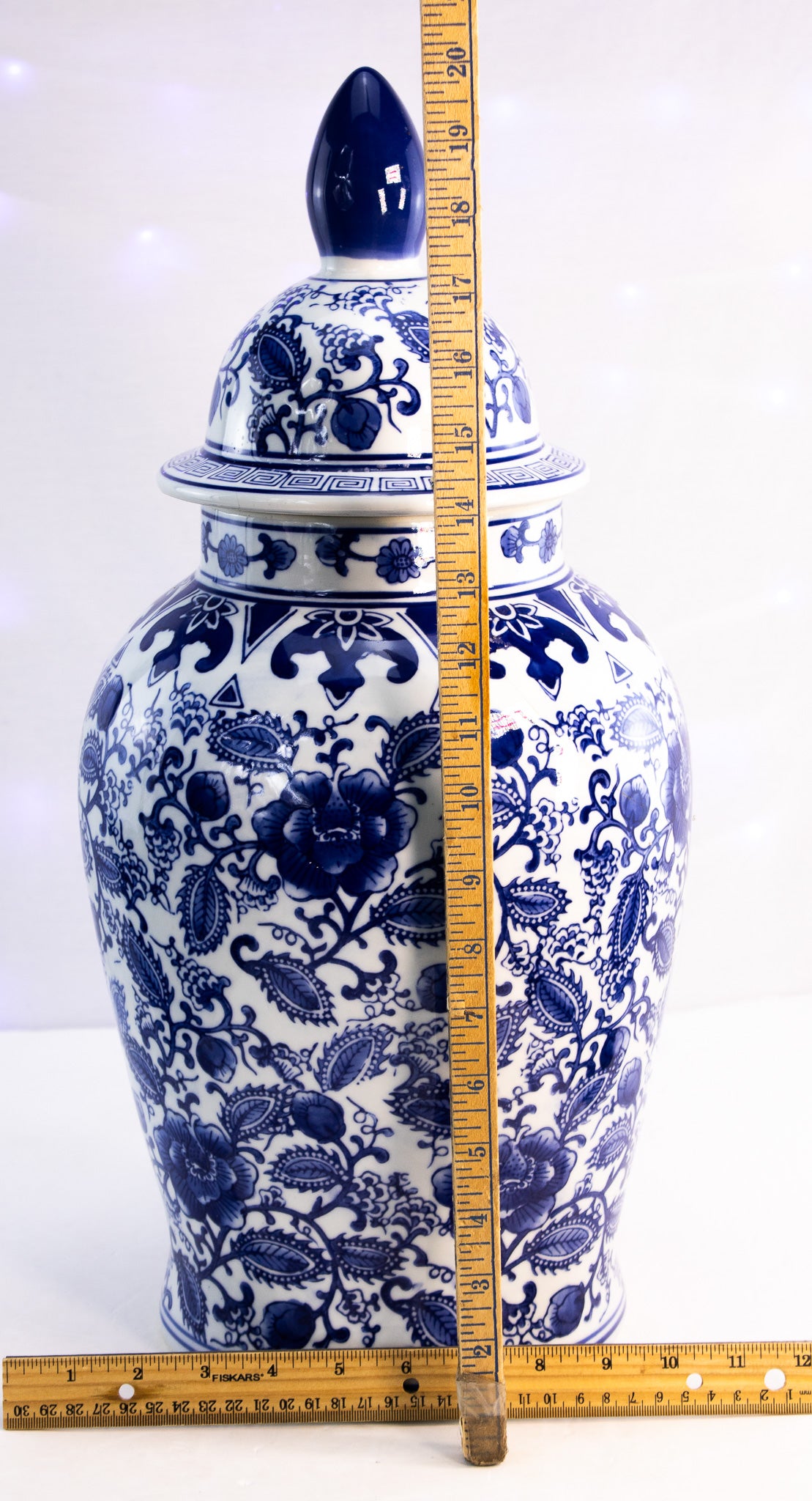 Large Blue White Ginger Jar with Lid Chinoiserie Floral Porcelain Decor