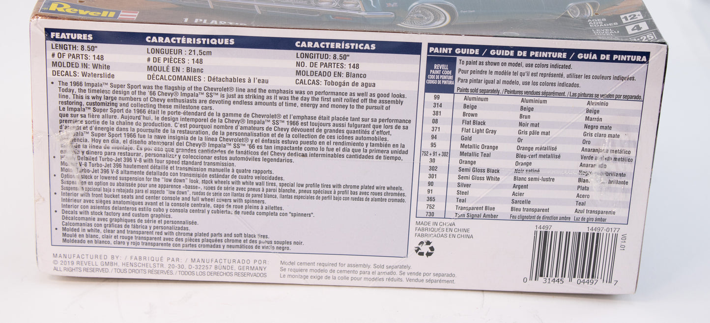 Vintage Revell ’66 Chevrolet Impala SS 396 Model Kit – 1:25 Scale – New in Box