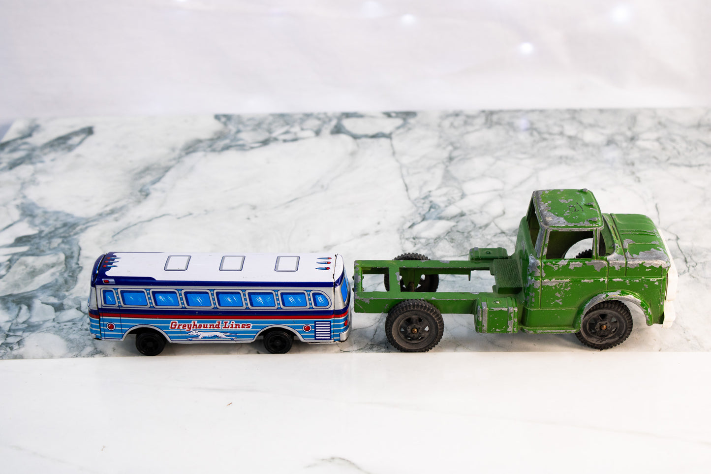 Vintage Toy Vehicle Lot – Greyhound Bus & Truck Cab