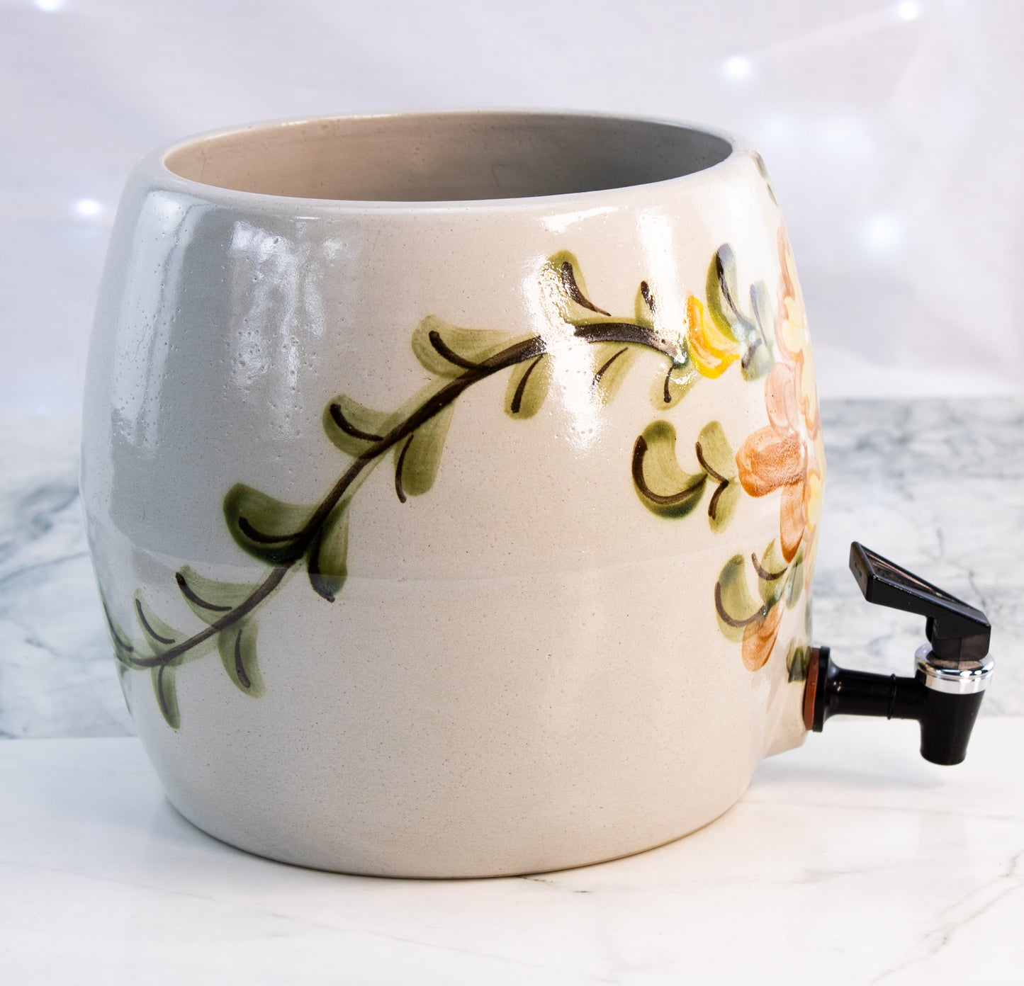 Vintage Rowe Stoneware Beverage Crock Hand Painted Floral Dispenser