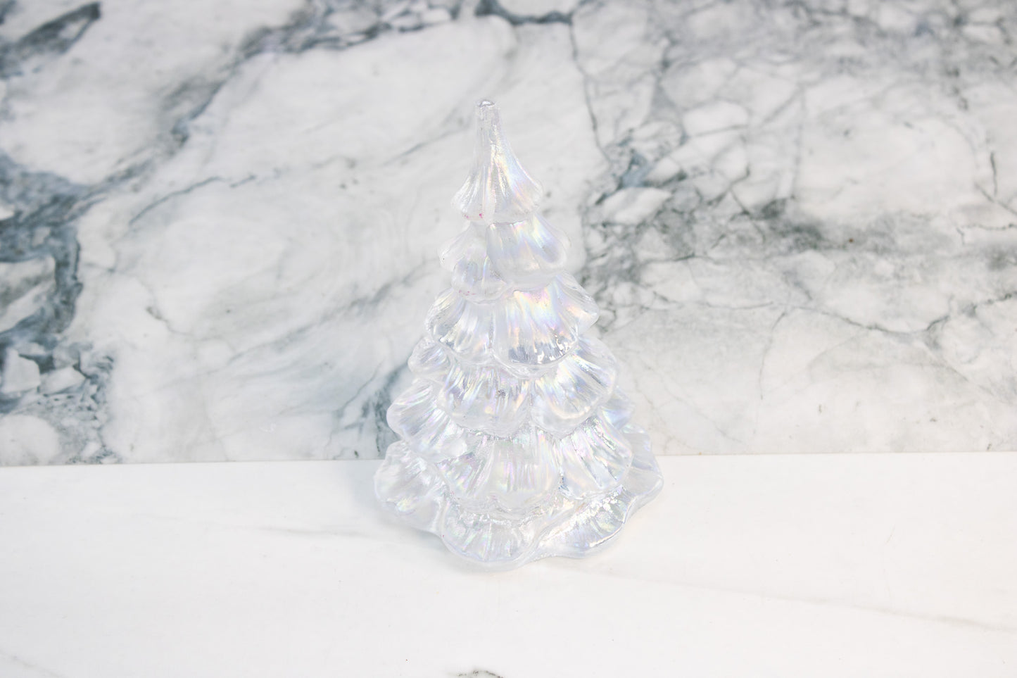 Vintage Iridescent Glass Christmas Tree Small Clear Carnival Style