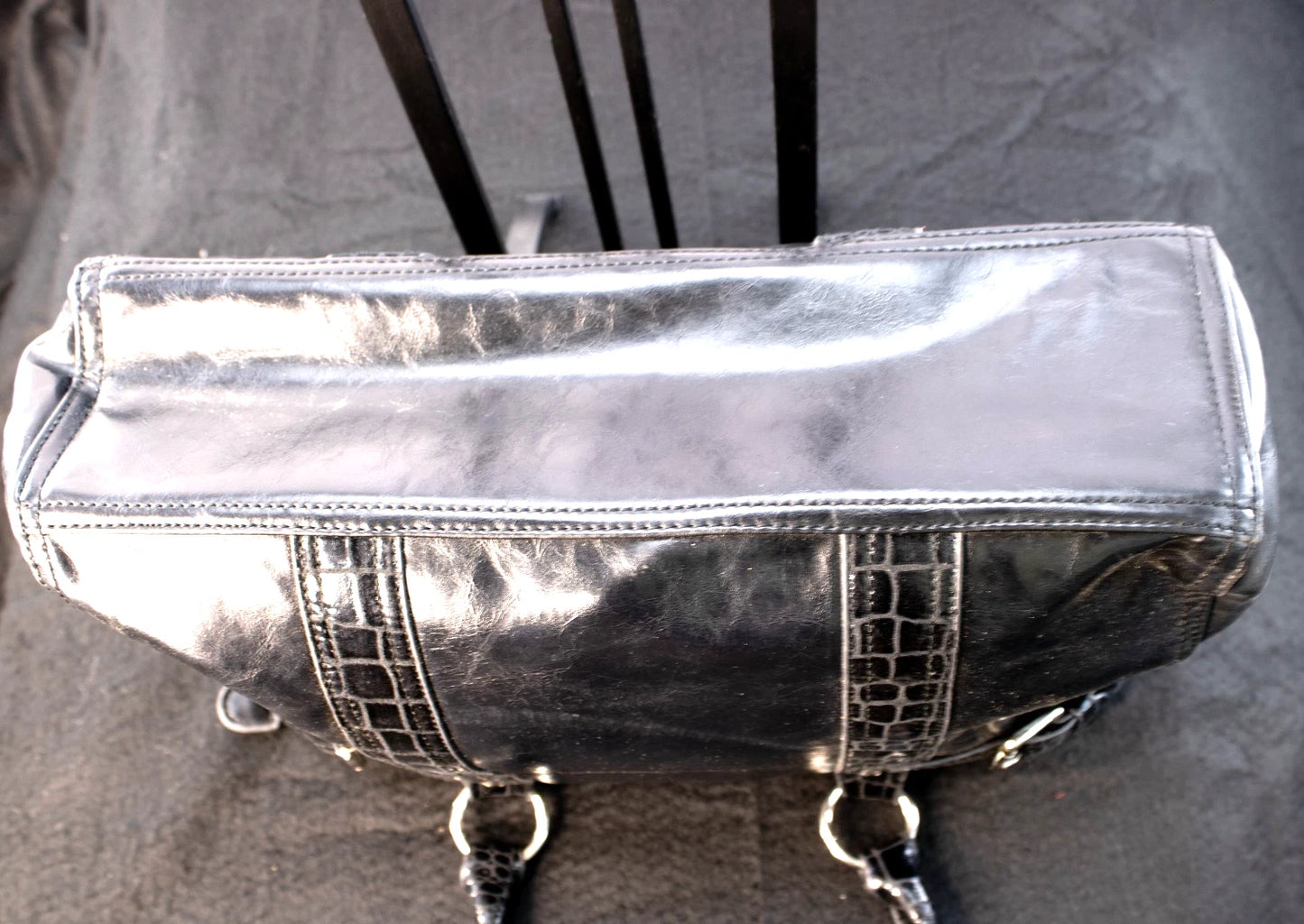 ✨ Diverso Black Patent-Trim Leather Tote – Made in Spain – Triple Compartment