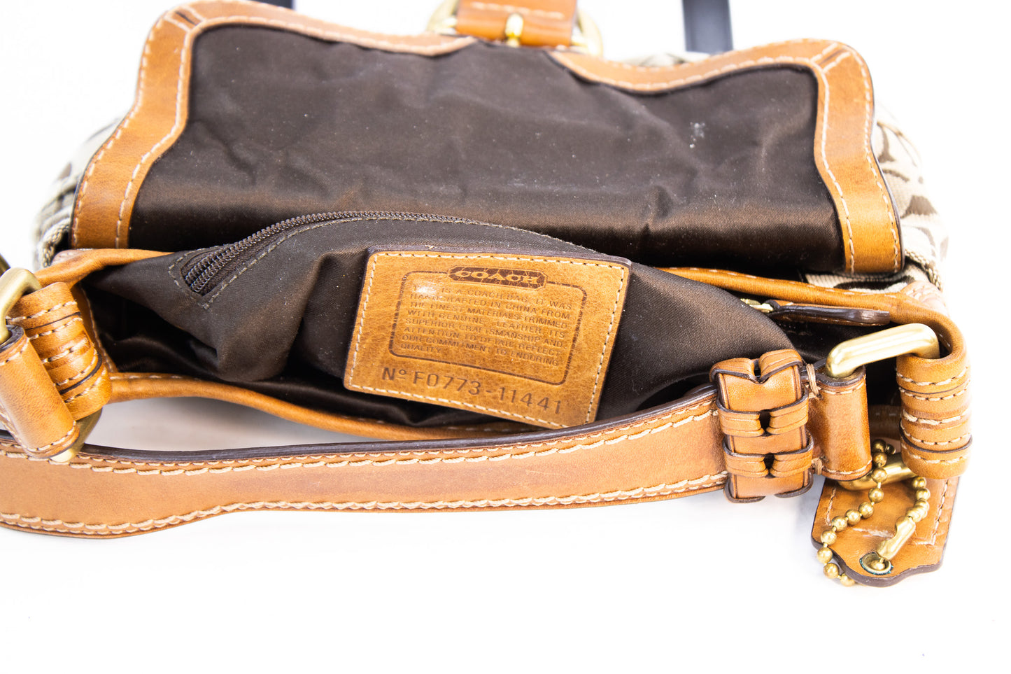 Vintage Coach Signature Canvas Shoulder Bag with Leather Buckle