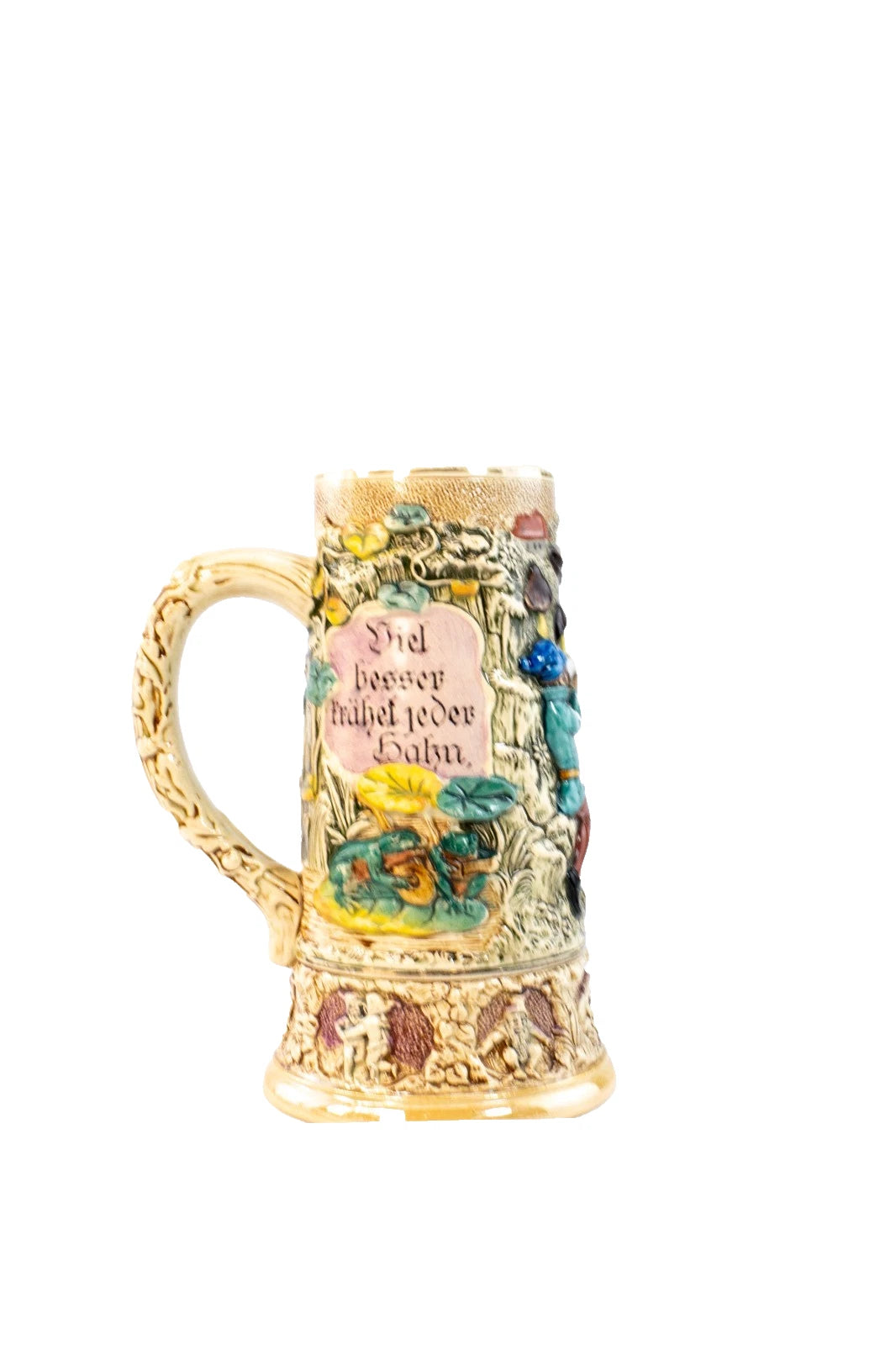 Vintage West German Beer Stein – “Viel besser fröhlet jeder Hahn” – Hand-Painted