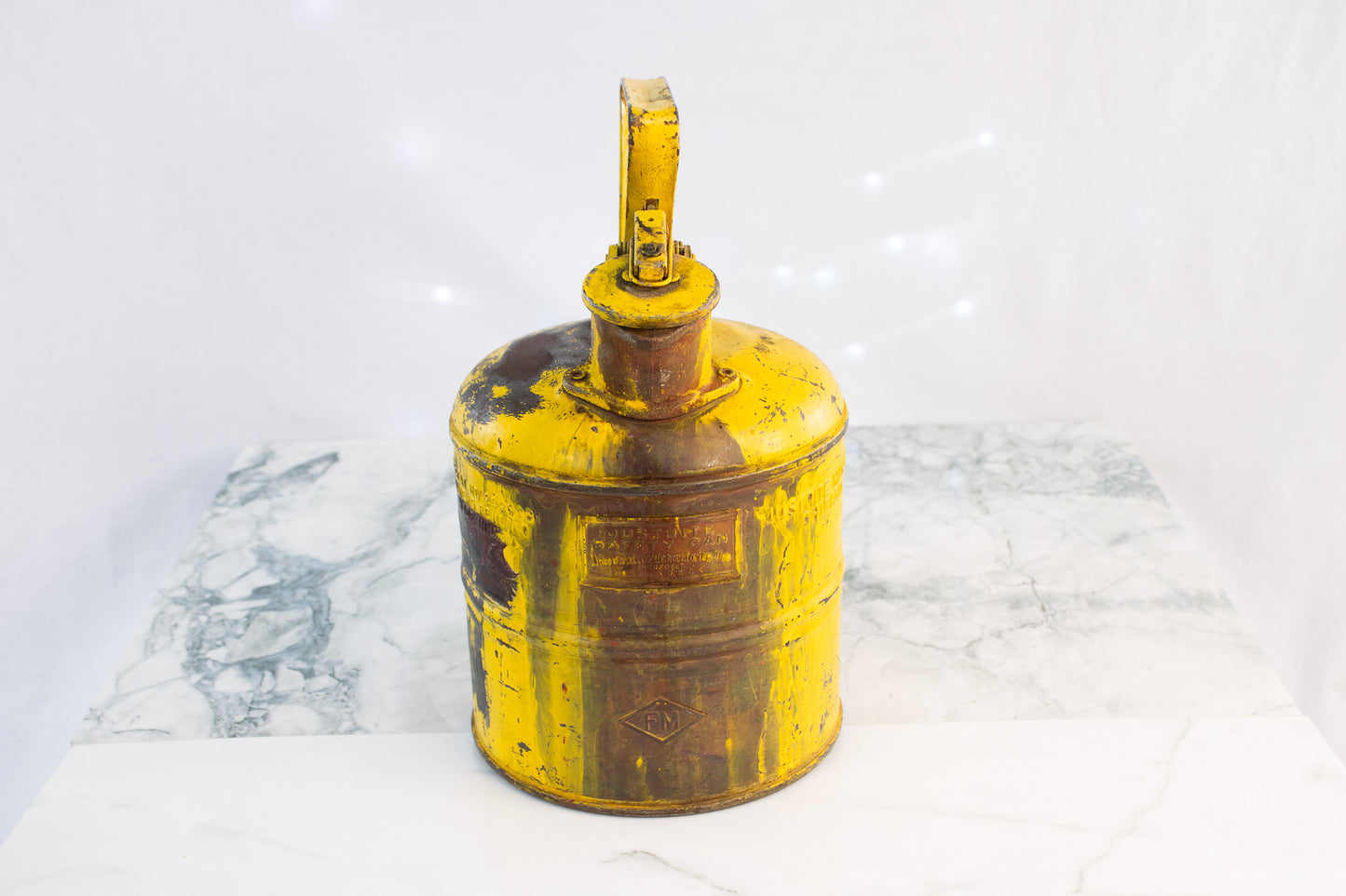 Vintage Justrite Safety Can – Chicago Industrial Metal Fuel Can, Yellow, Mid-Century