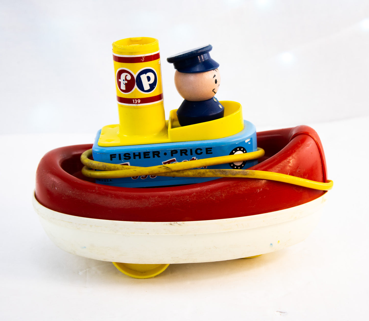 Vintage 1967 Fisher-Price #139 Tuggy Tooter Pull Toy | Retro Preschool Boat