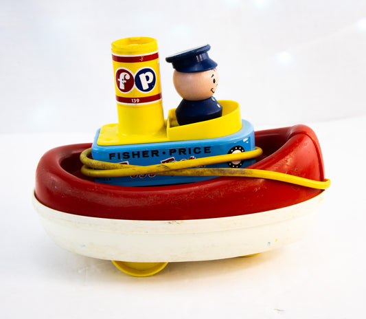 Vintage 1967 Fisher-Price #139 Tuggy Tooter Pull Toy | Retro Preschool Boat