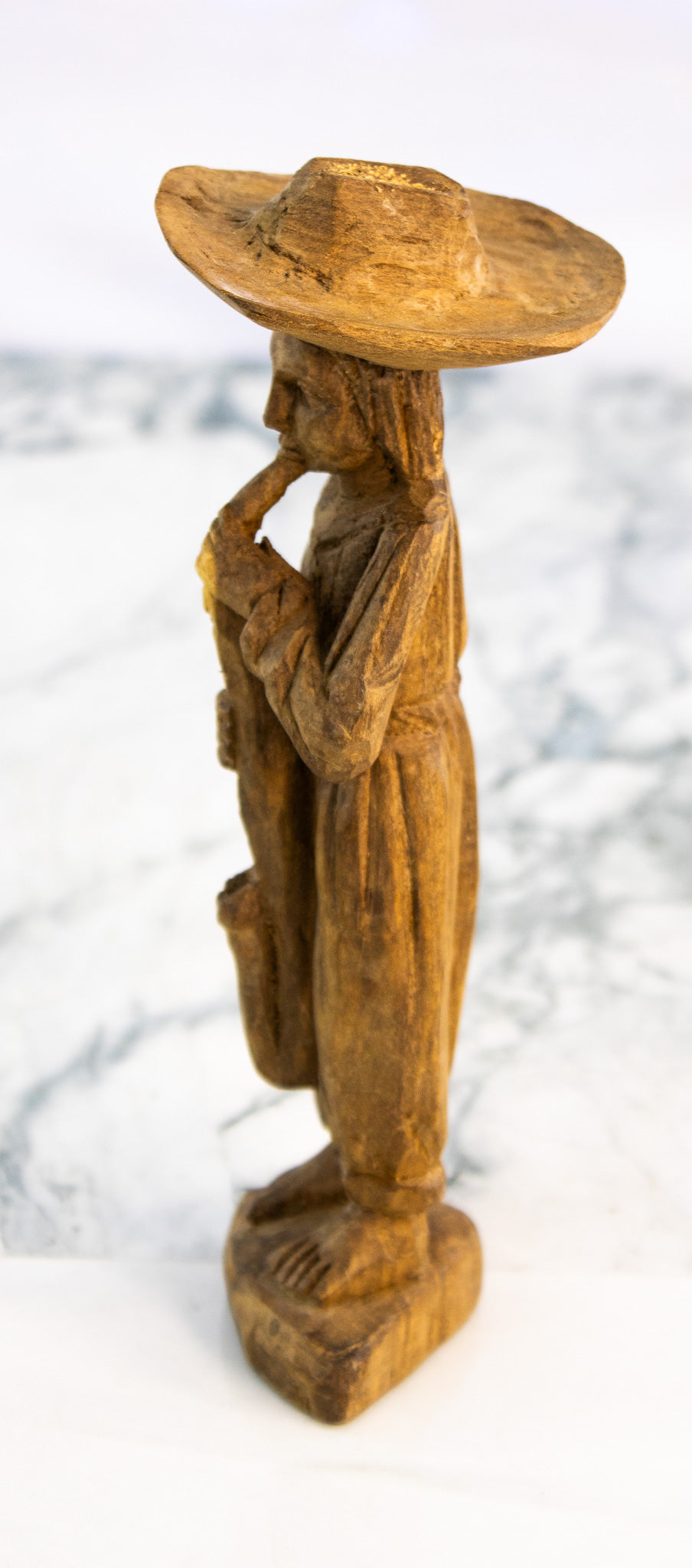 Vintage Mexican Hand-Carved Wooden Folk Art Figure with Flute
