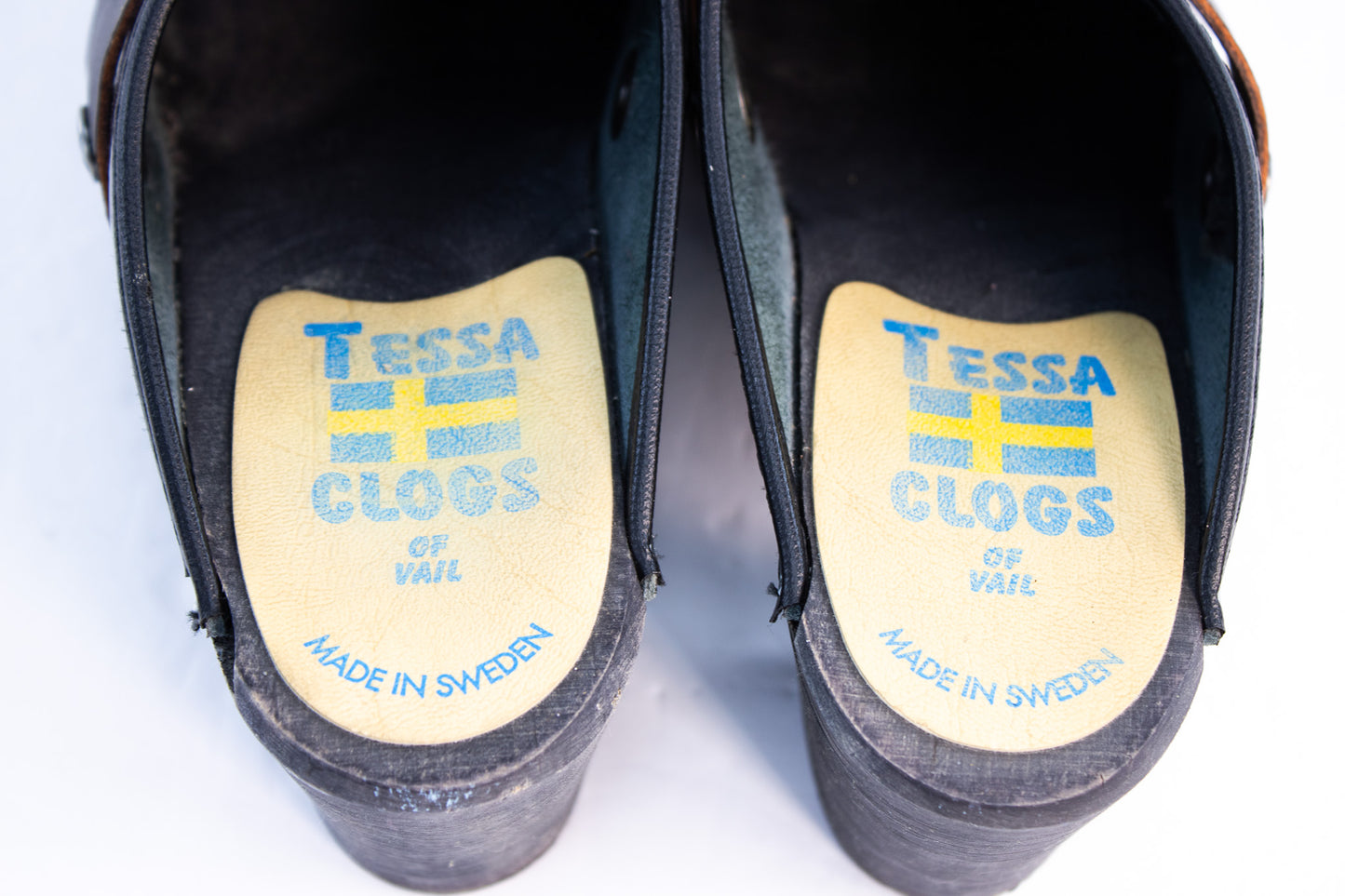 Vintage Tessa Clogs of Vail Black Patent Leather Swedish Heeled Clogs EU 38