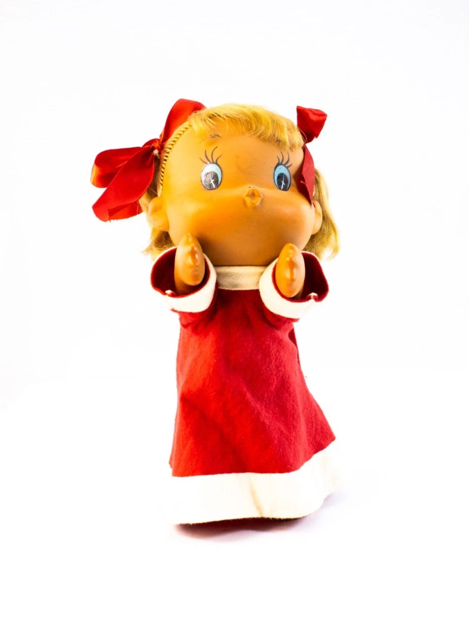 1970s Japanese Sekiguchi-Style Vinyl Doll “Red Dress Girl” -Unmarked Vintage Toy