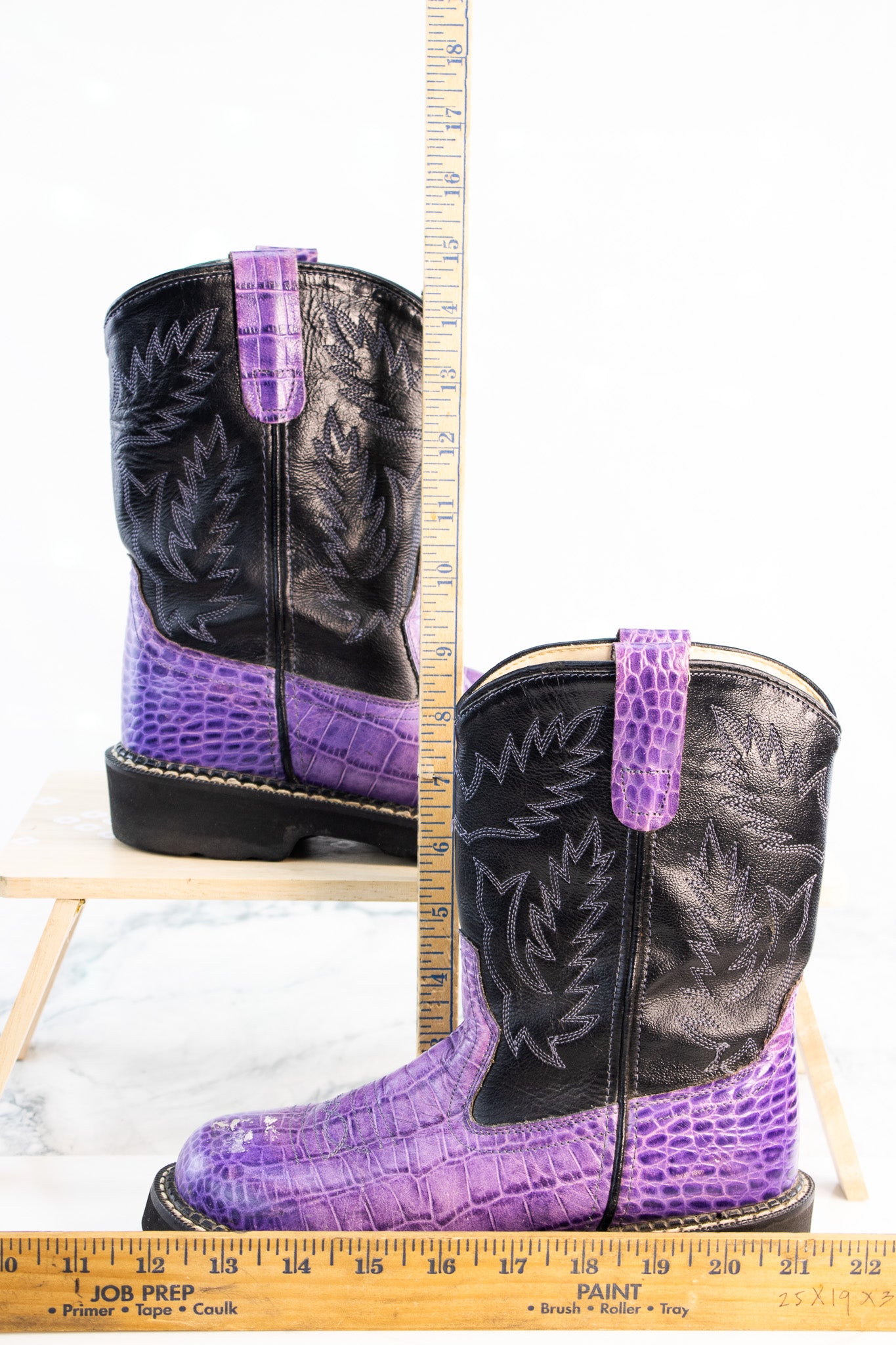 Old West Youth Cowboy Boots Purple Croc Print Black Western Y4