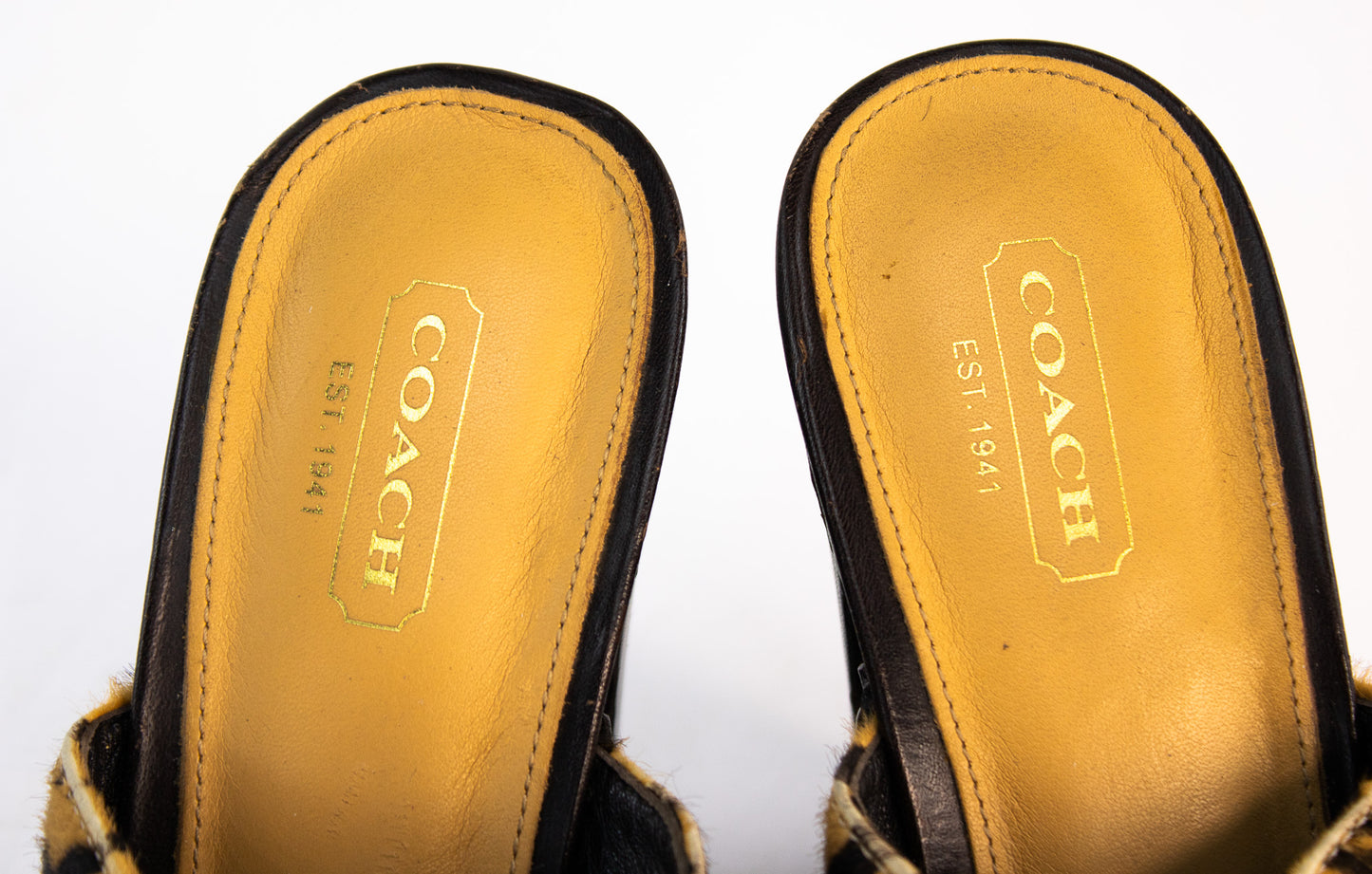 Coach Leopard Print Calf Hair Platform Clogs Women’s 8.5 Est Y2K Heels