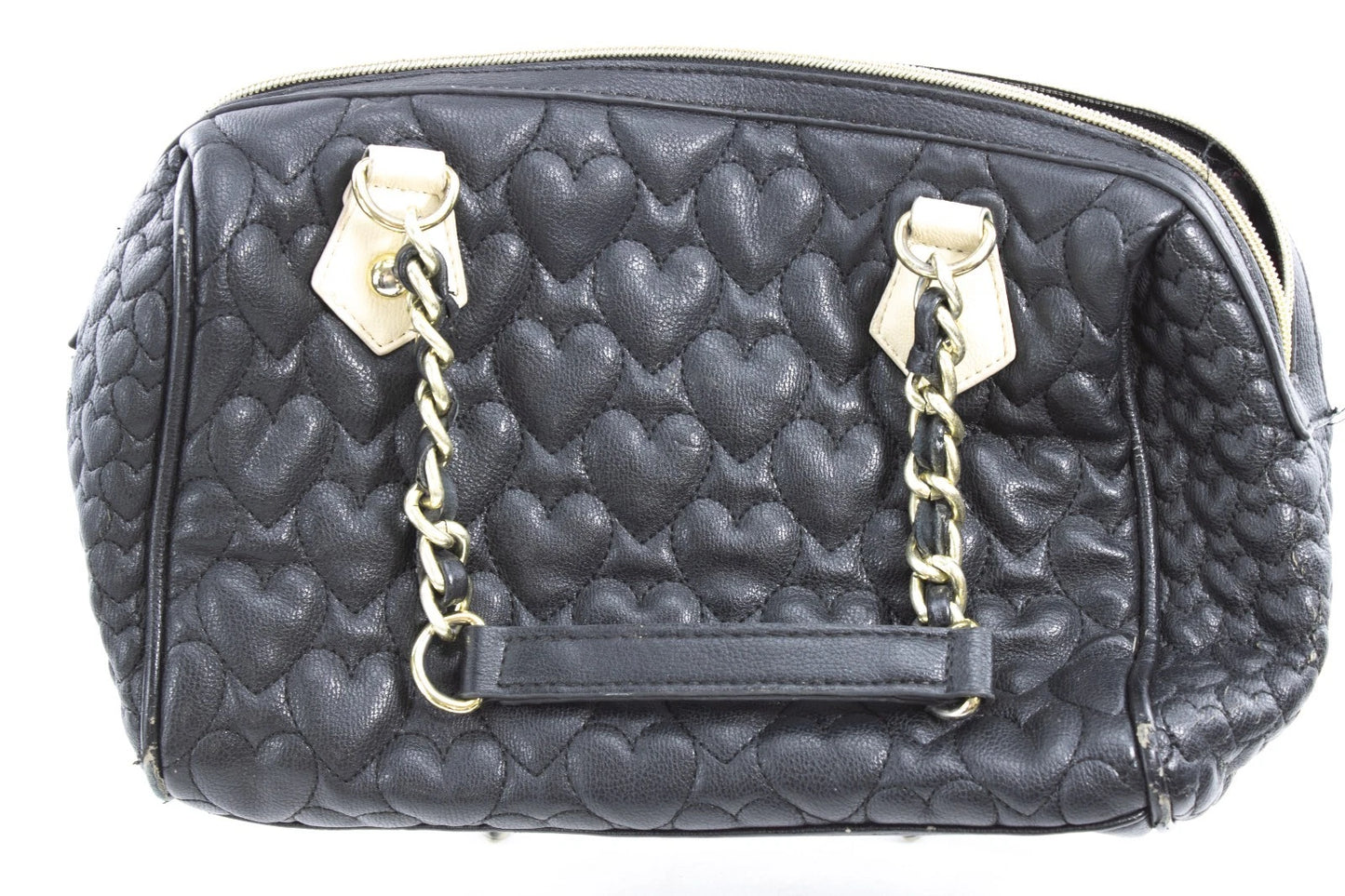 Betsey Johnson Black Quilted Satchel Heart Purse Bow Bag Floral Lining 💕