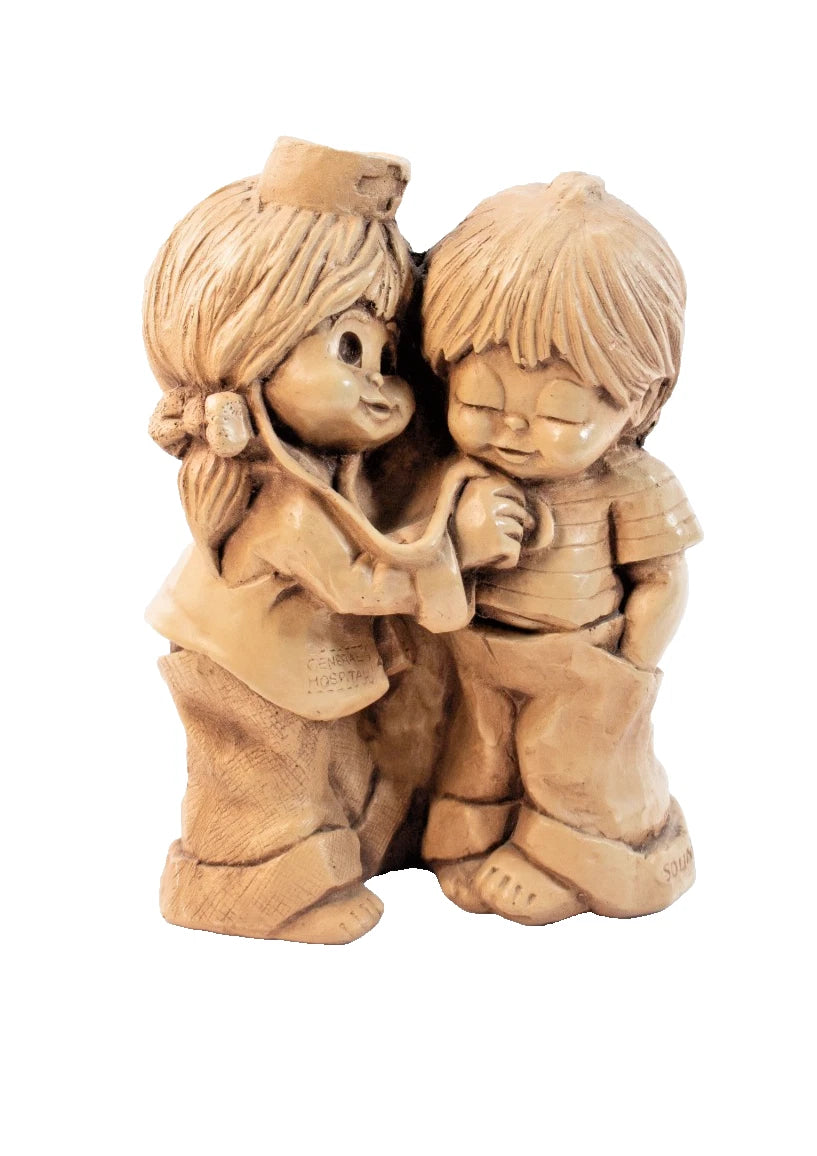 ⭐Vintage Fanny Kins “Sounds Healthy” Resin Figurine – Nurse & Boy - 1970s Sheek