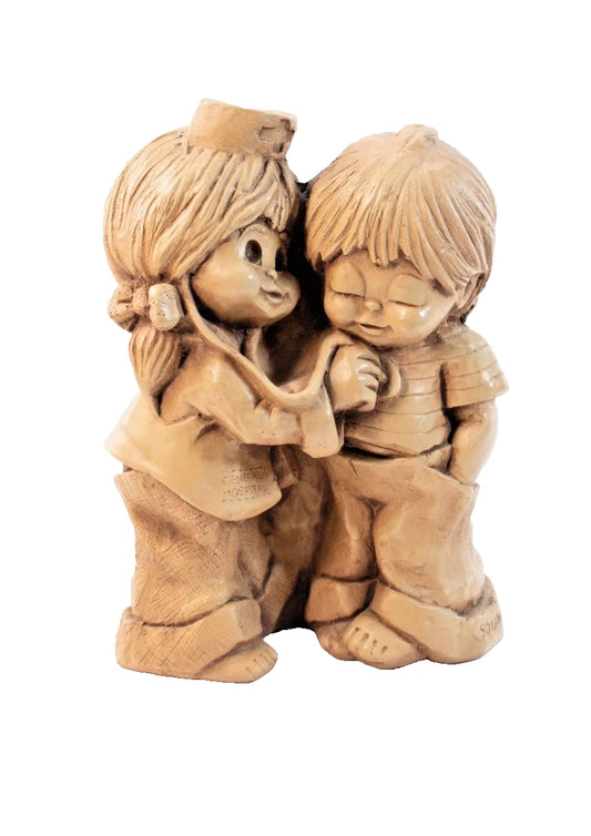 ⭐Vintage Fanny Kins “Sounds Healthy” Resin Figurine – Nurse & Boy - 1970s Sheek