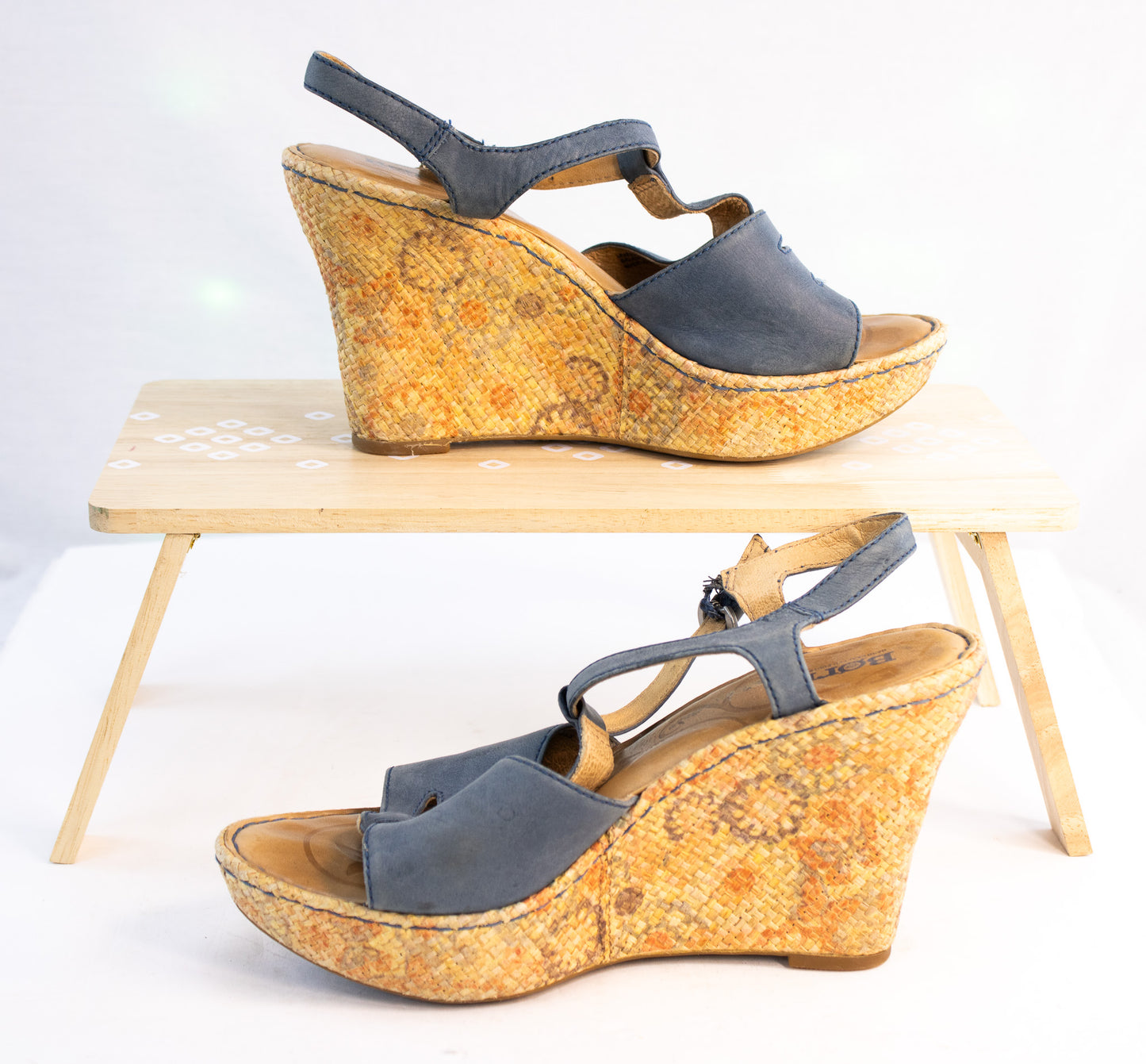 Born Blue Leather Wedge Sandals | Women’s Size 9 | Boho Espadrille Platform