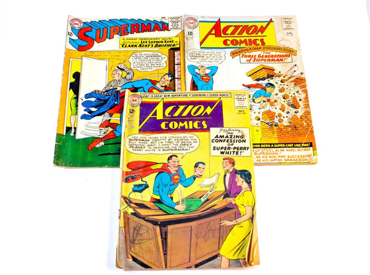 Vintage Superman & Action Comics Lot – 3 Issues (1960s Silver Age DC Comics) –