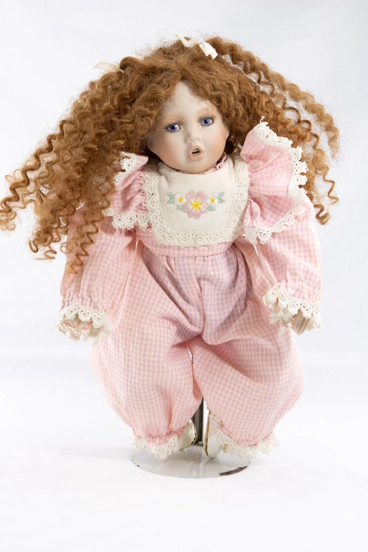 1993 MBI Karen A. Porcelain Doll in Pink Gingham Outfit 22" Vintage Collectible