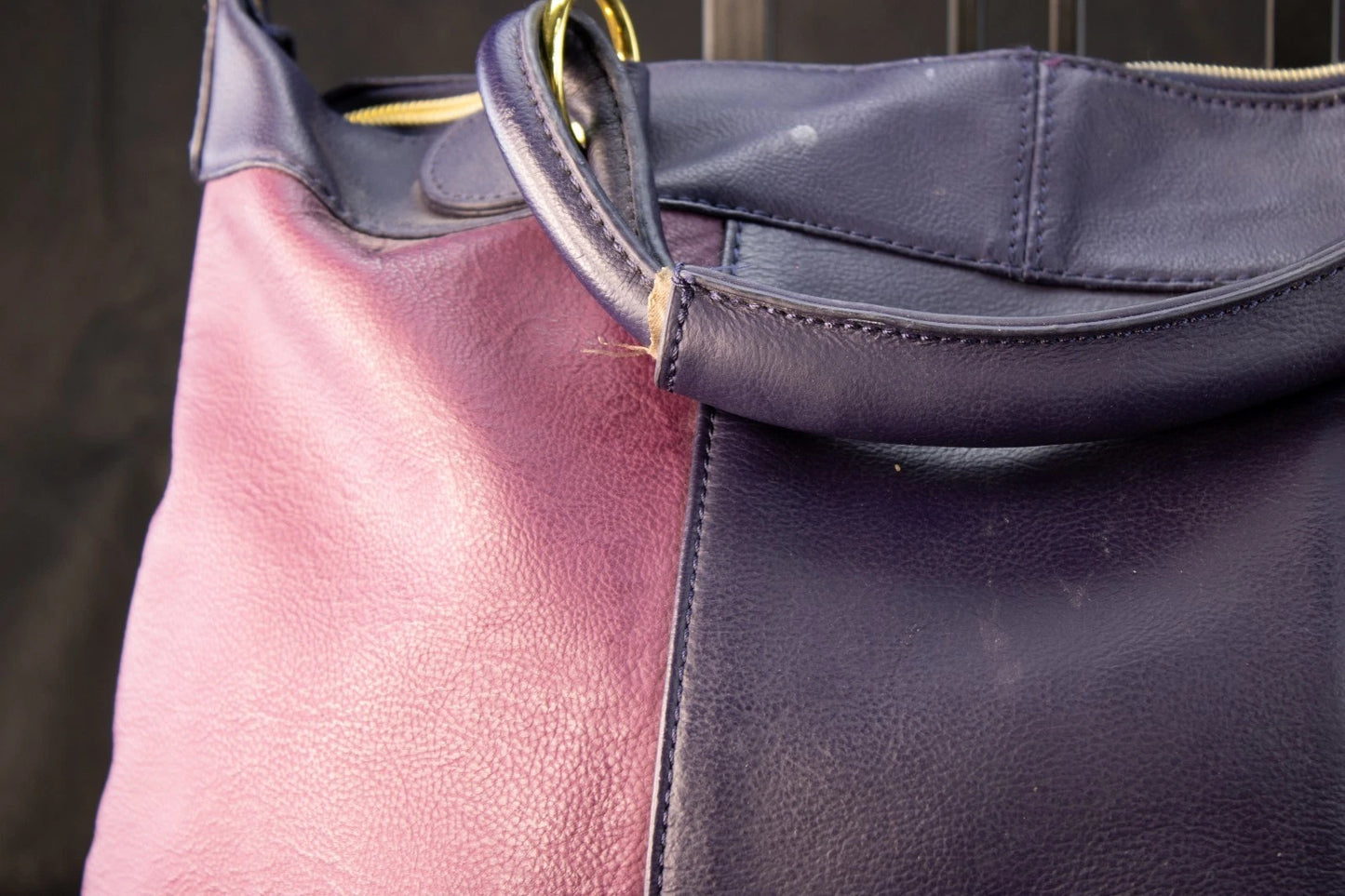 💜 JM New York Two-Tone Pebbled Leather Satchel – Plum & Navy Elegance