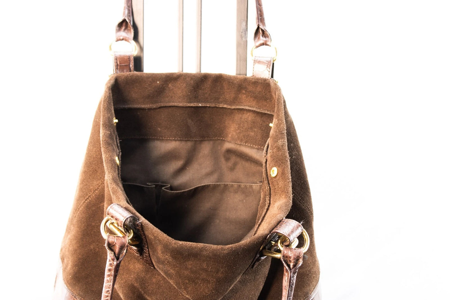 Brown Suede & Croc-Embossed Tote Bag – Large Shoulder Purse by HPHS