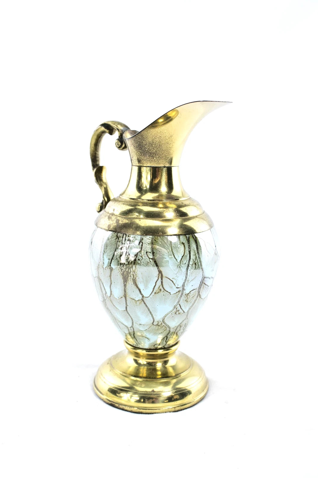 ✨ Vintage Mid Century Brass & Art Glass Pitcher & Vase Set – STUNNING Hollywood