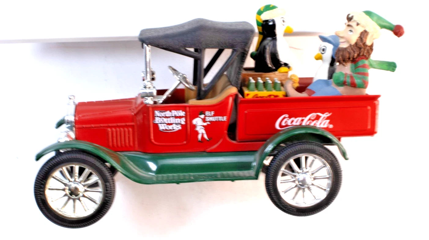 Coca-Cola Elf Shuttle North Pole Bottling Works Model T Truck w/ Elves & Penguin